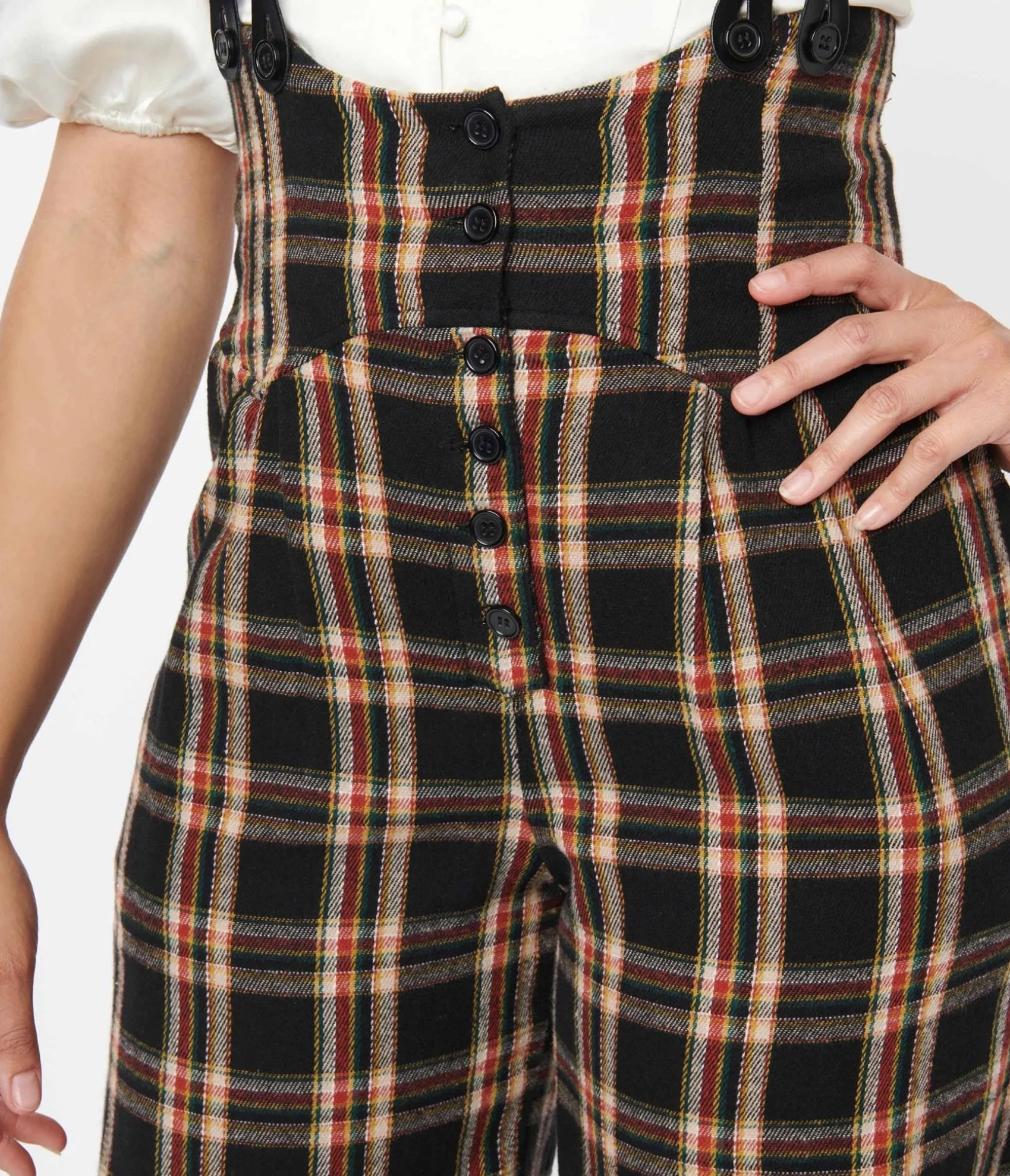 Unique Vintage 1930s Black & Auburn Plaid Thelma Suspender Pants Outlet