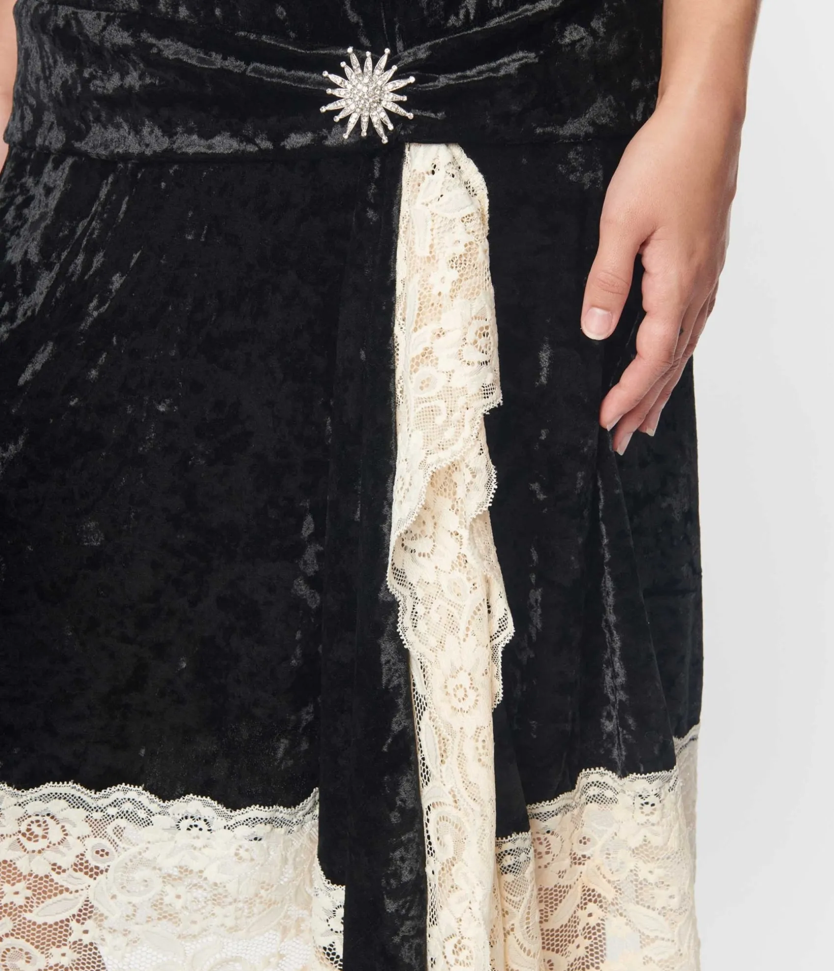 Unique Vintage 1920s Black & Ivory Velvet Lace Flapper Dress New