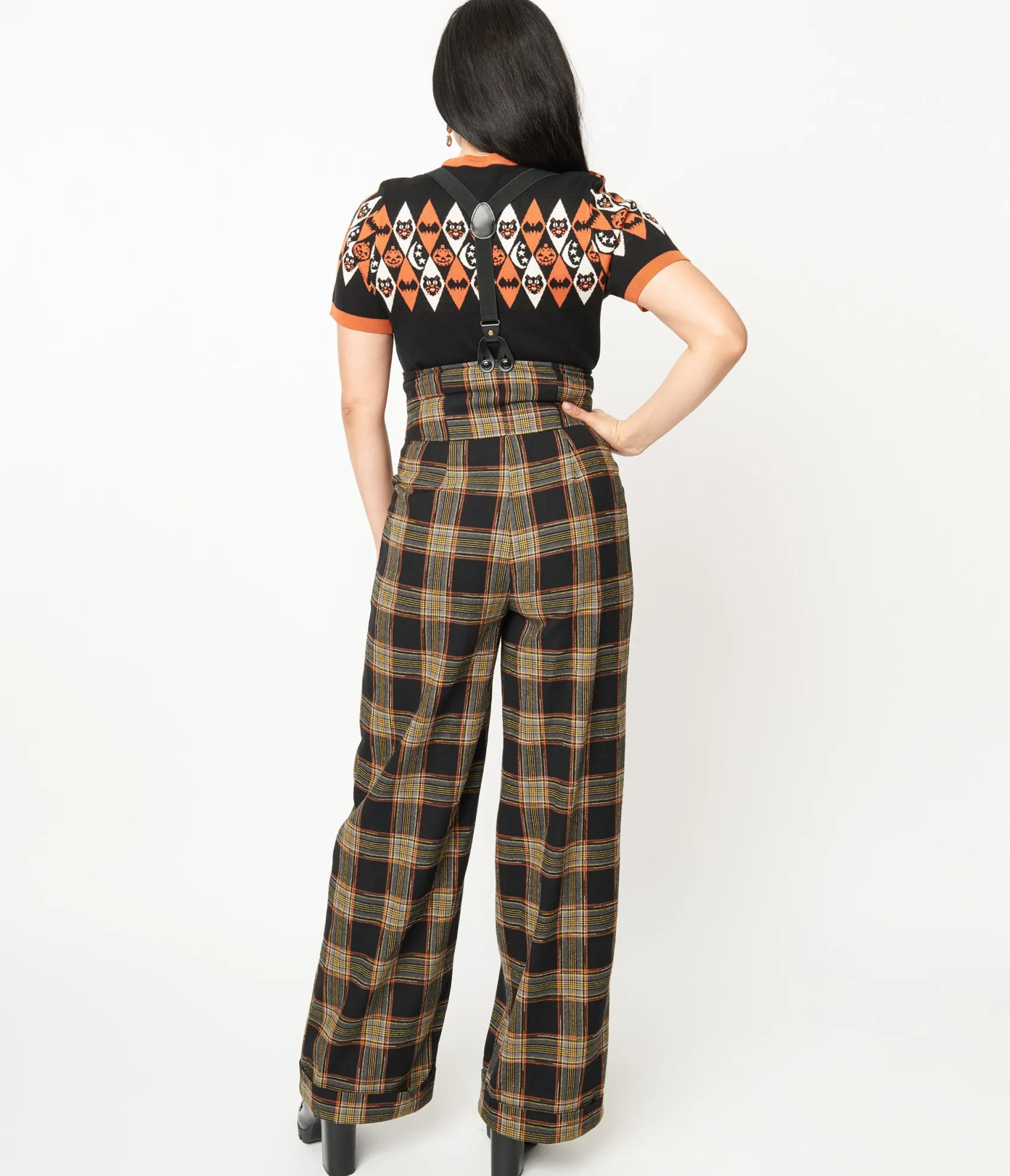Unique Vintage 1930s Black & Orange Plaid Thelma Suspender Pants Shop