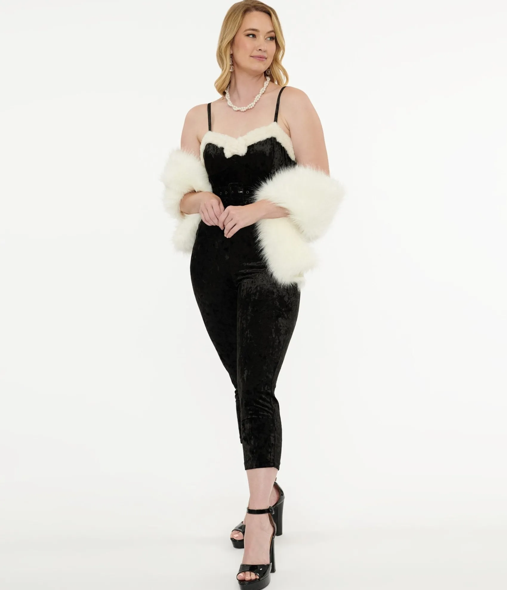 Unique Vintage 1950s Black & White Faux Fur Cropped Jumpsuit Outlet