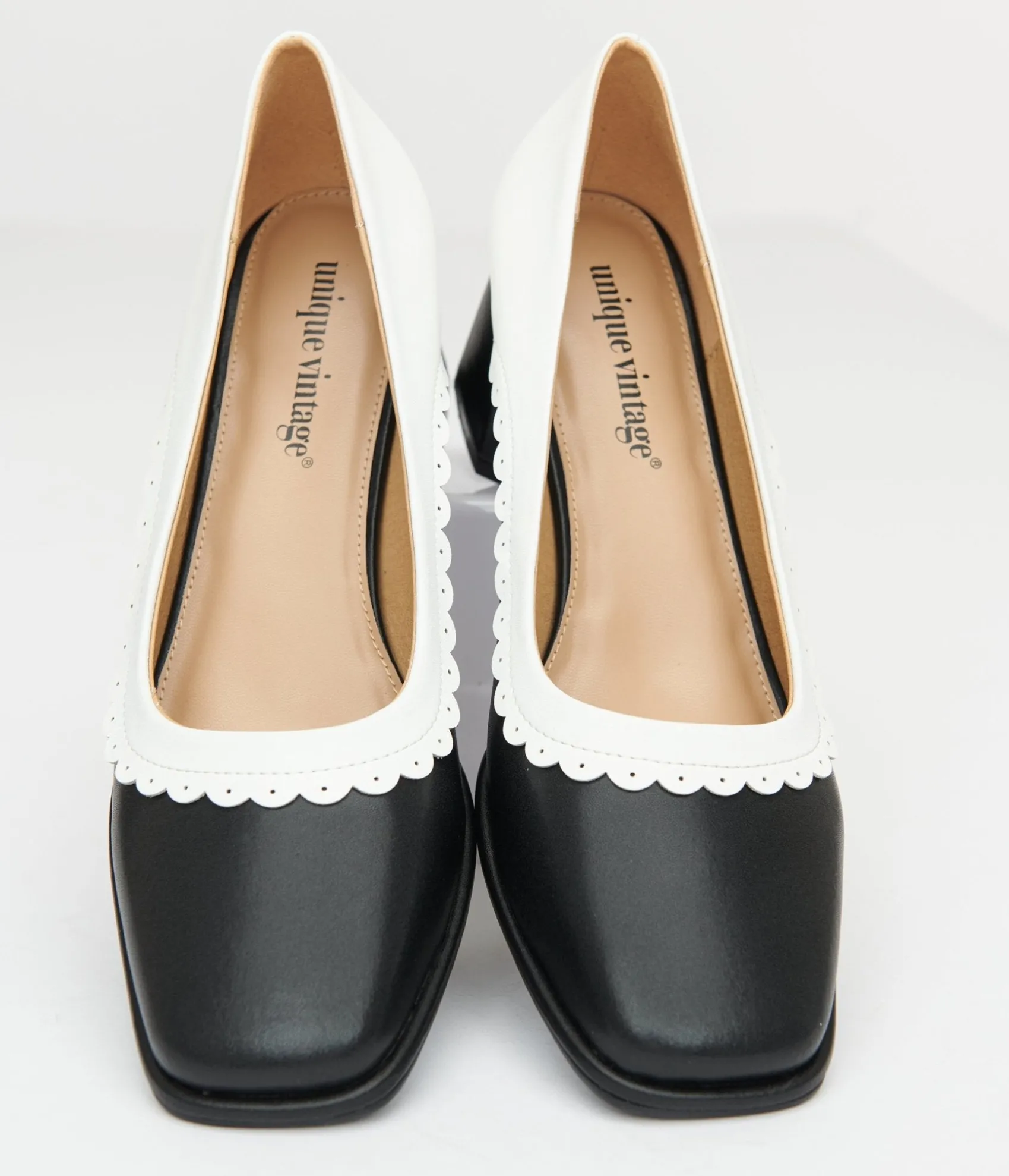 Unique Vintage 1950s Black & White Square Toe Pumps Best Sale