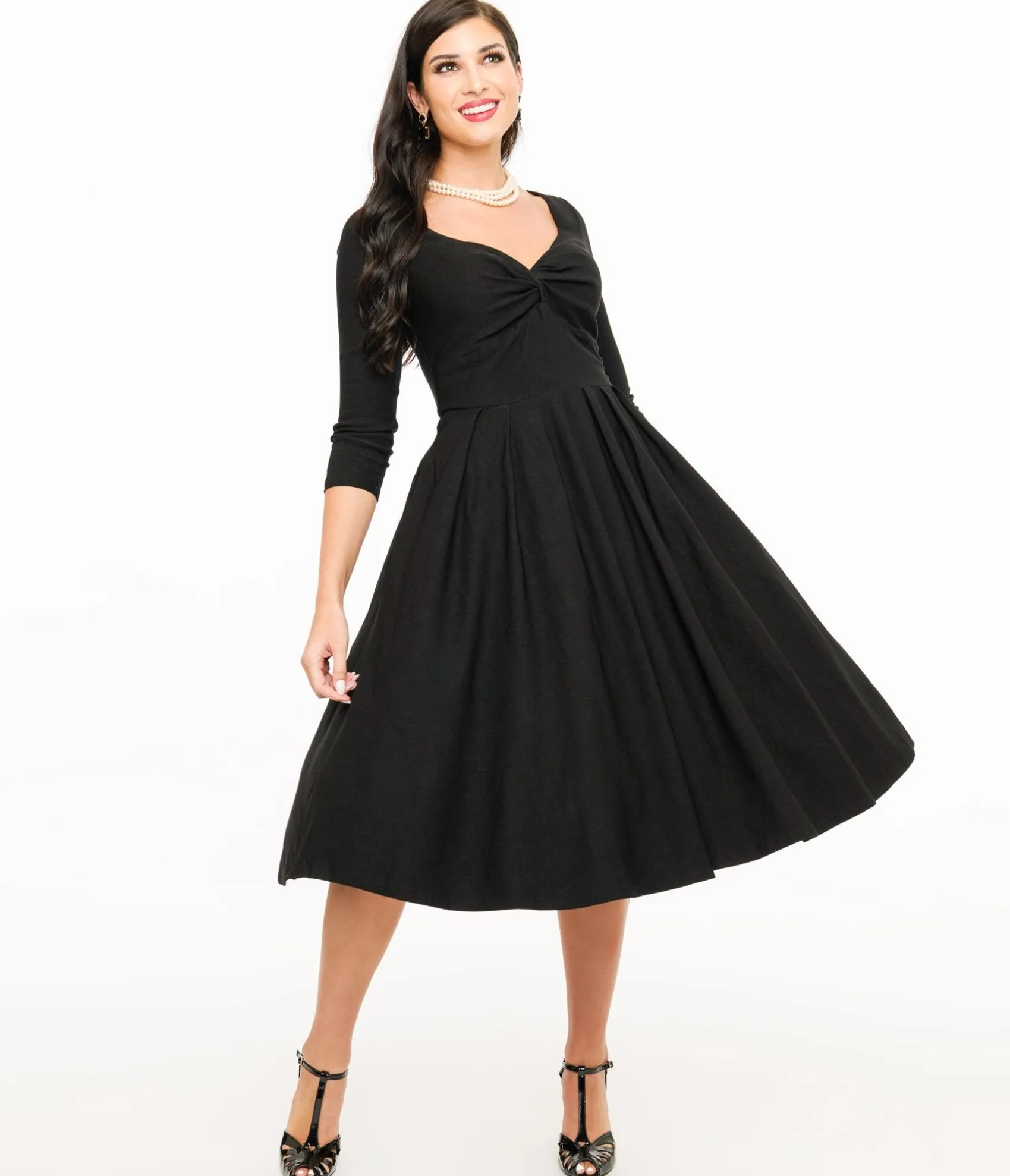 Unique Vintage 1950s Black Bengaline Front Twist Swing Dress Online