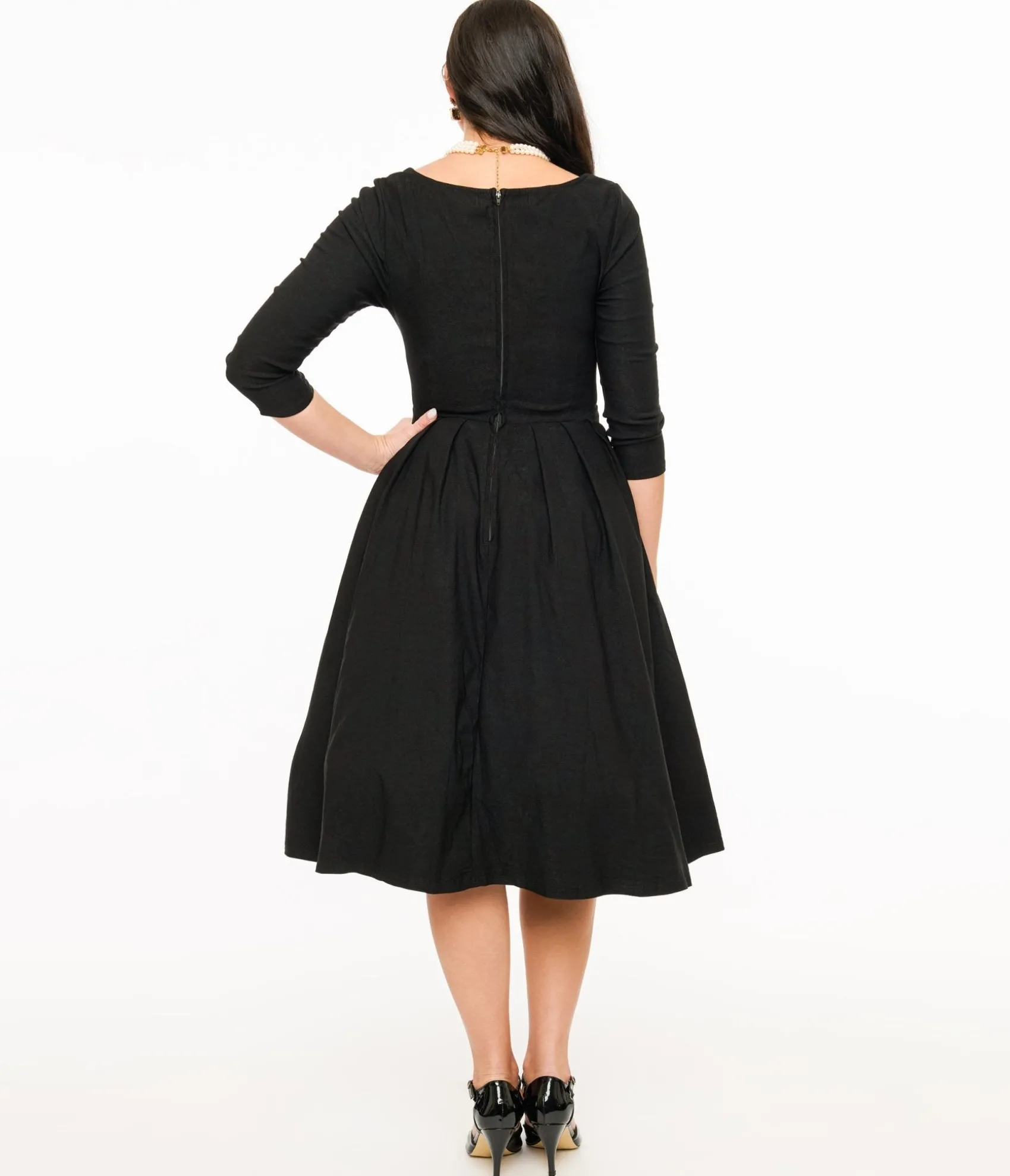 Unique Vintage 1950s Black Bengaline Front Twist Swing Dress Online