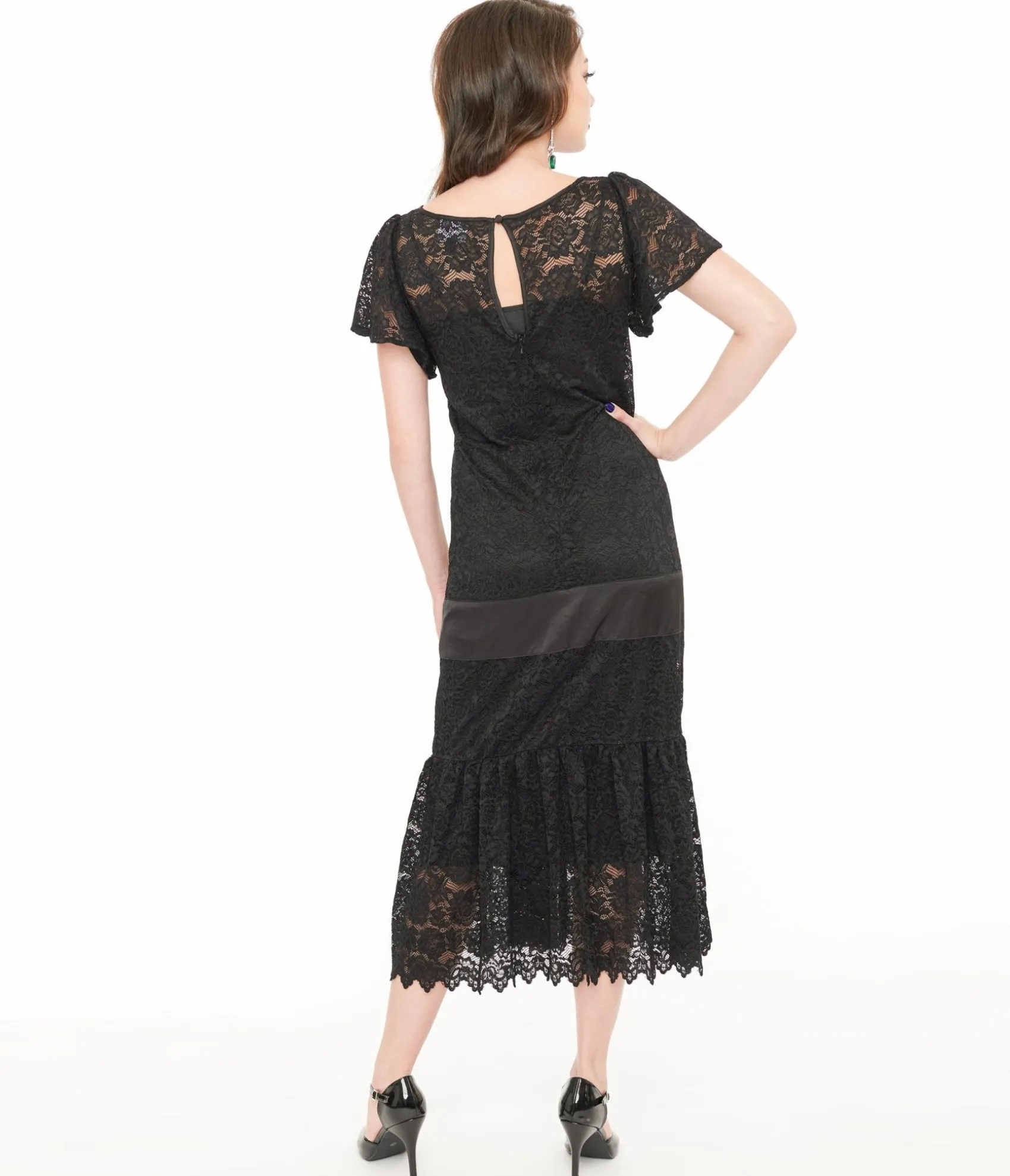 Unique Vintage 1920s Black Floral Lace & Bow Flapper Dress Cheap