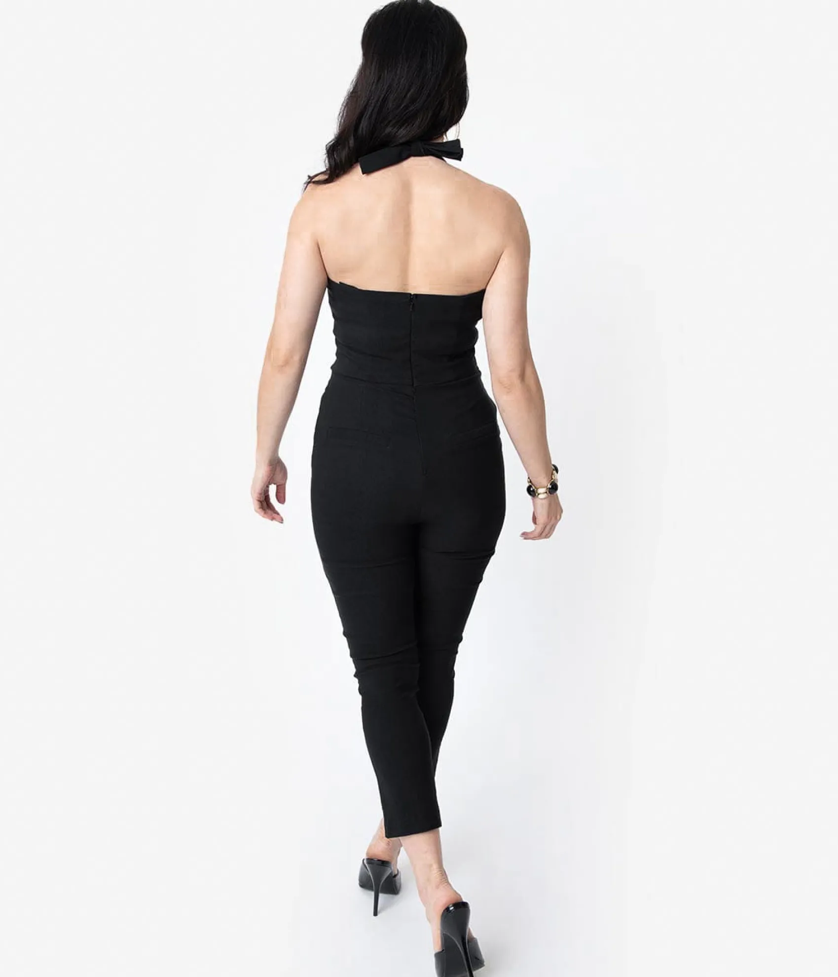 Unique Vintage 1950s Black Halter Marcel Jumpsuit Hot