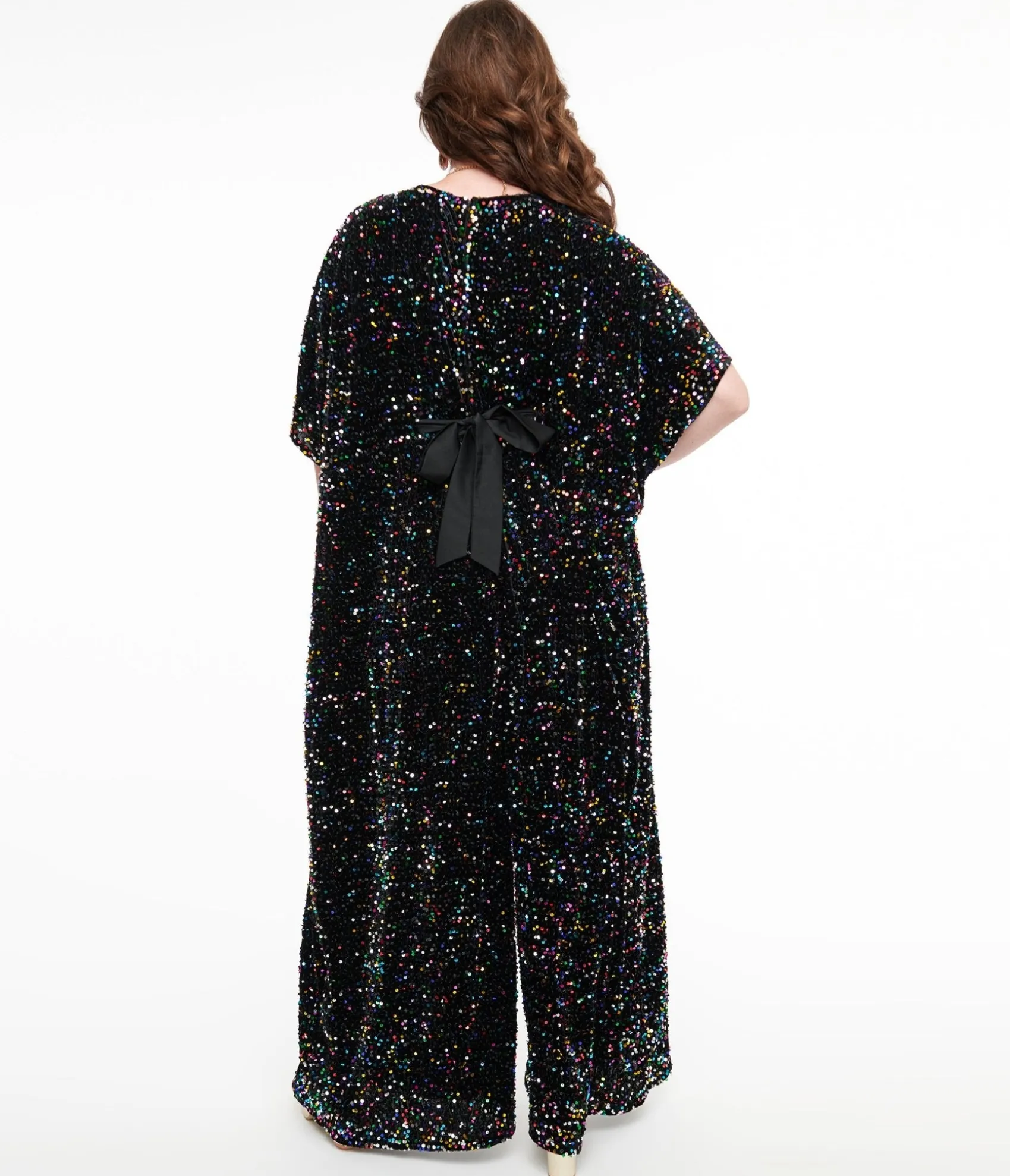 Unique Vintage 1970s Black Iridescent Sequin Caftan Jumpsuit Outlet
