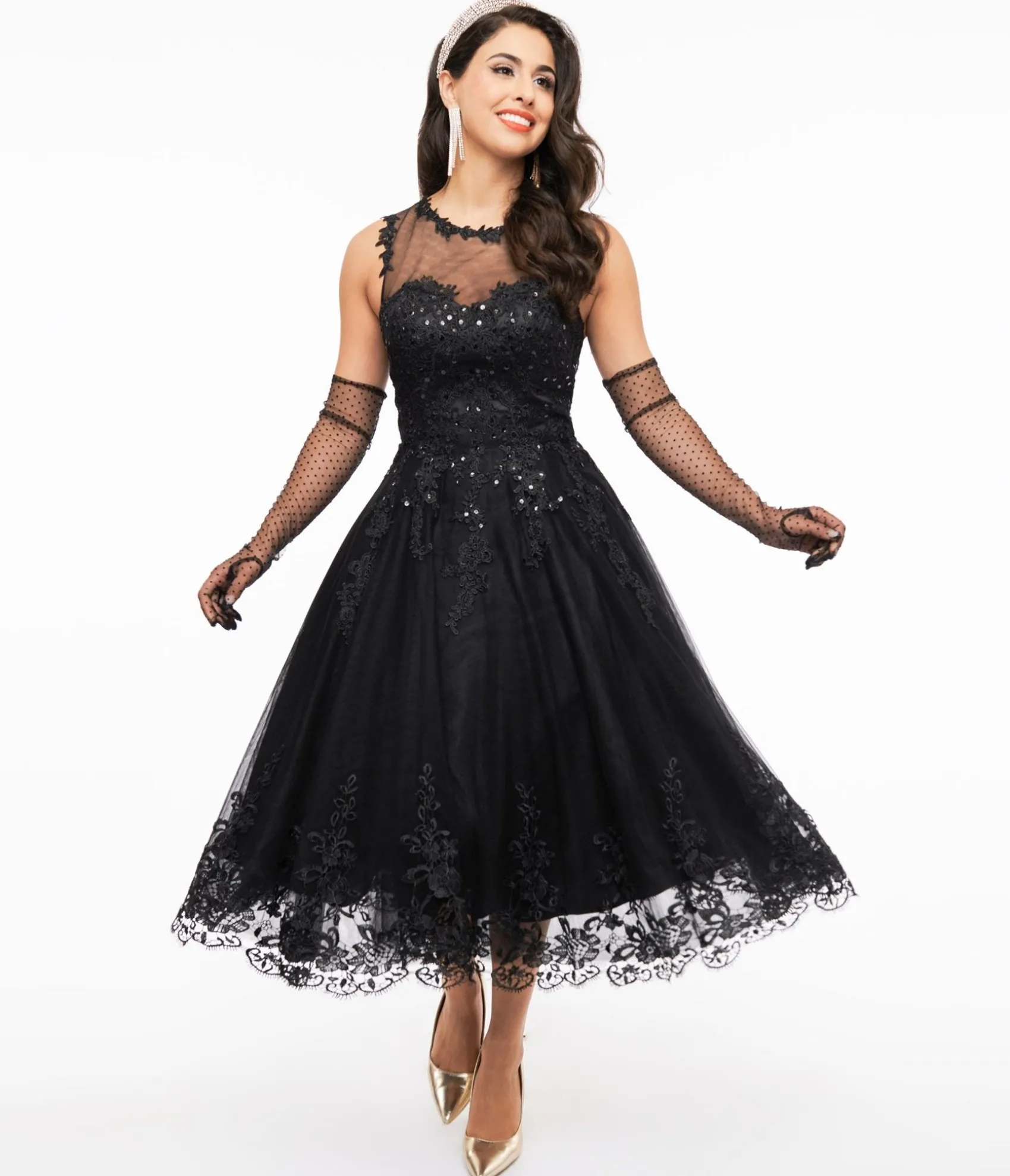 Unique Vintage 1950s Black Lace & Tulle Riviera Dress Online