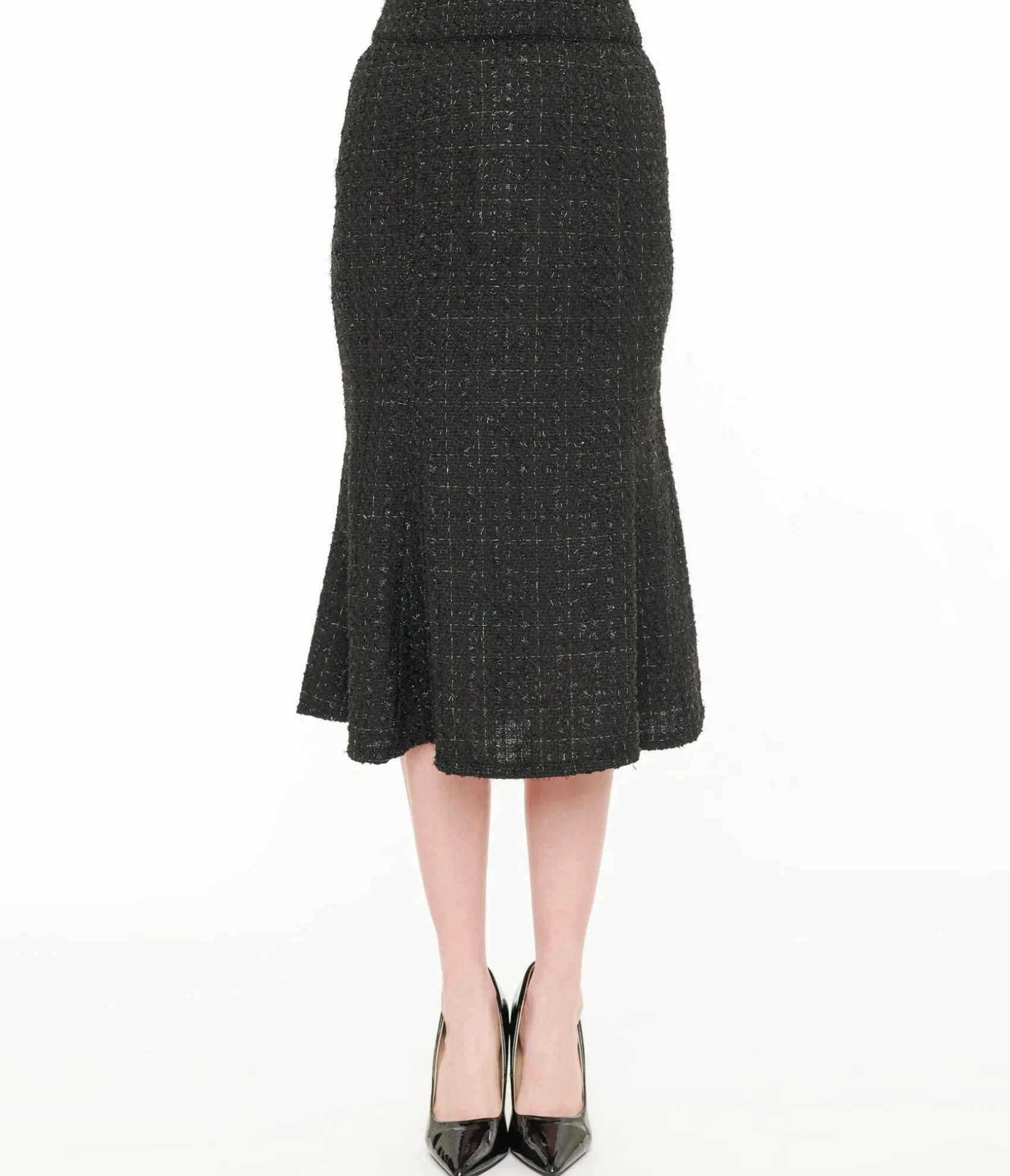 Unique Vintage 1940s Black Lurex Tweed Tina Trumpet Skirt Clearance