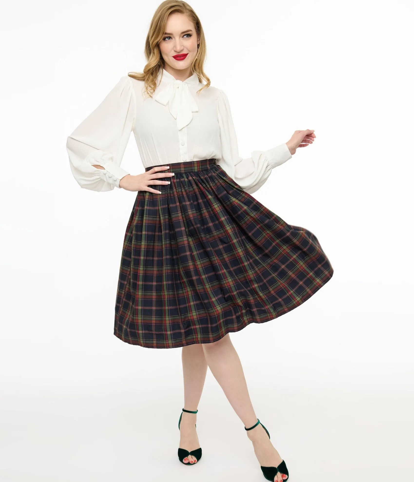 Unique Vintage 1950s Black Plaid Gellar Swing Skirt Cheap