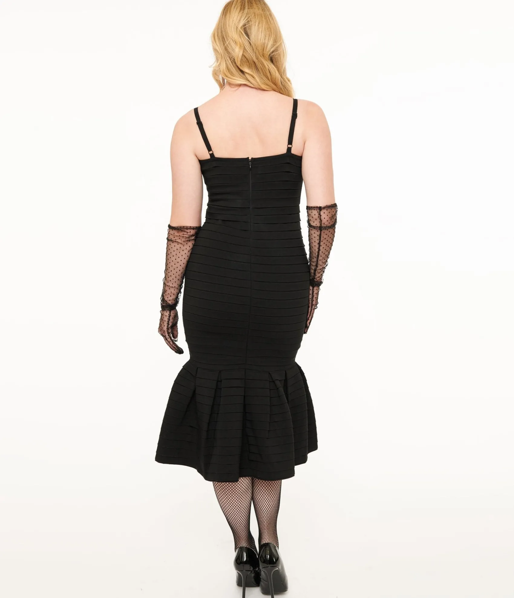 Unique Vintage 1960s Black Pleated Bengaline Mermaid Pencil Dress Shop