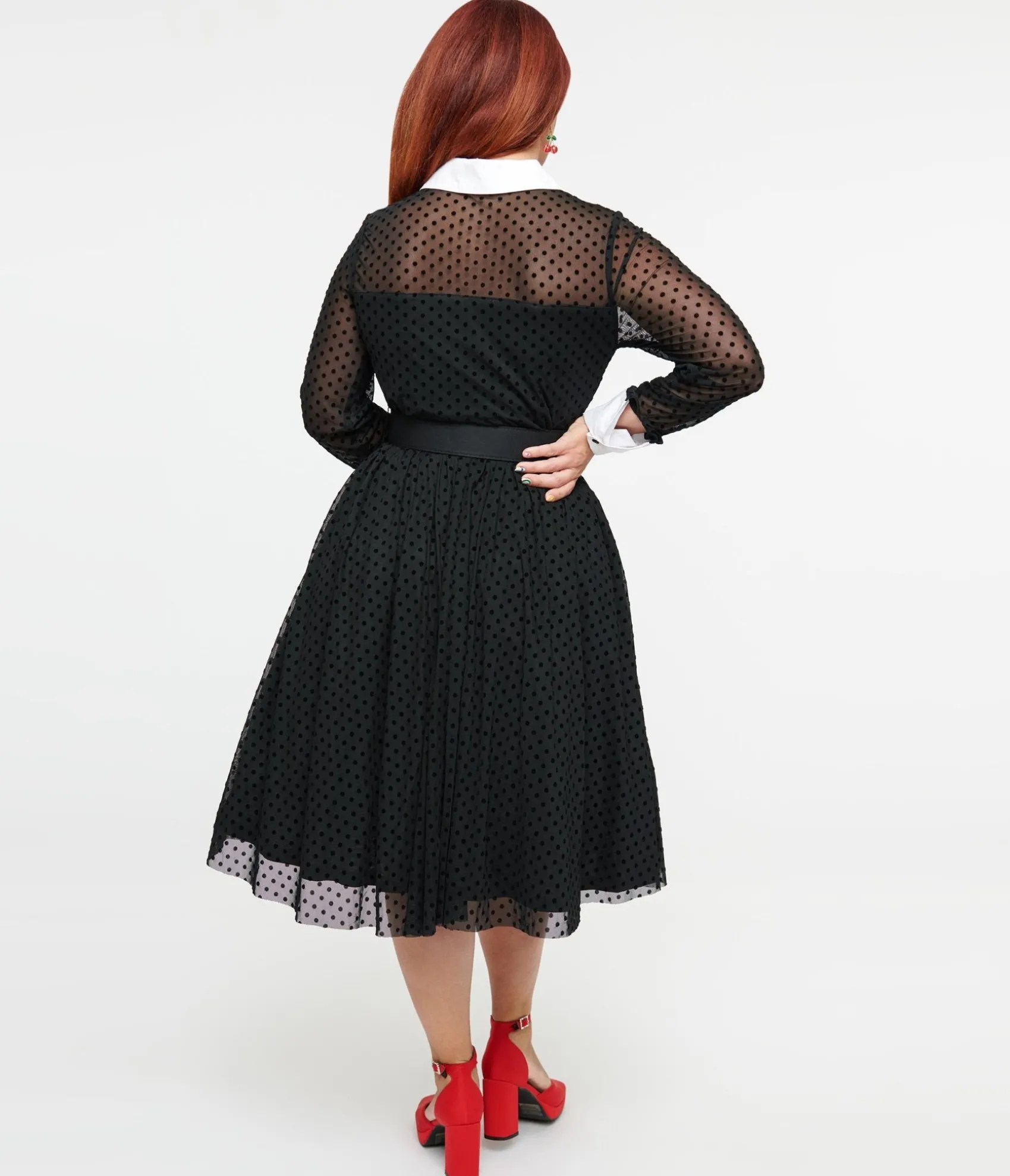 Unique Vintage 1950s Black Polka Dot Tulle Swing Dress Shop