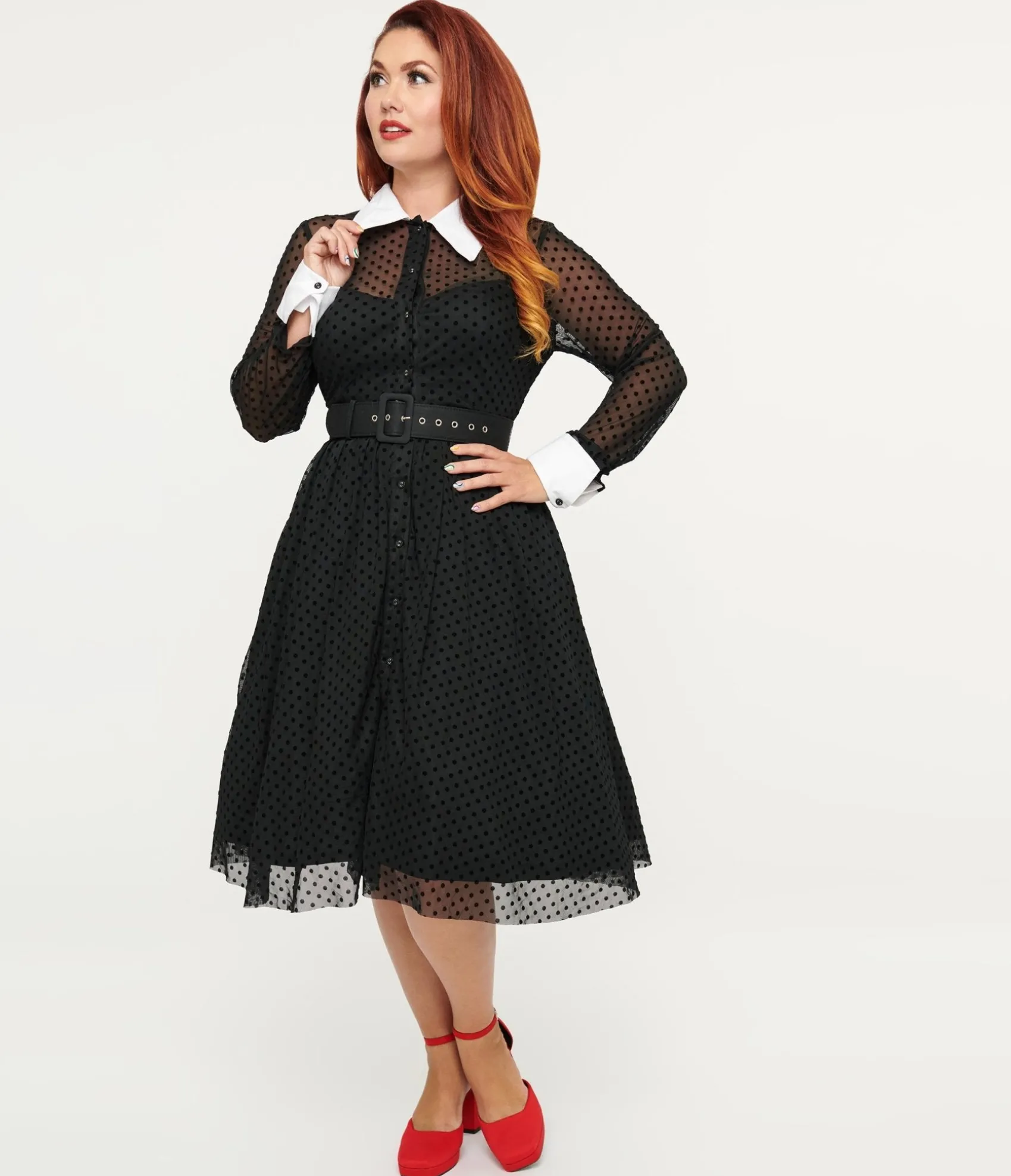 Unique Vintage 1950s Black Polka Dot Tulle Swing Dress Shop