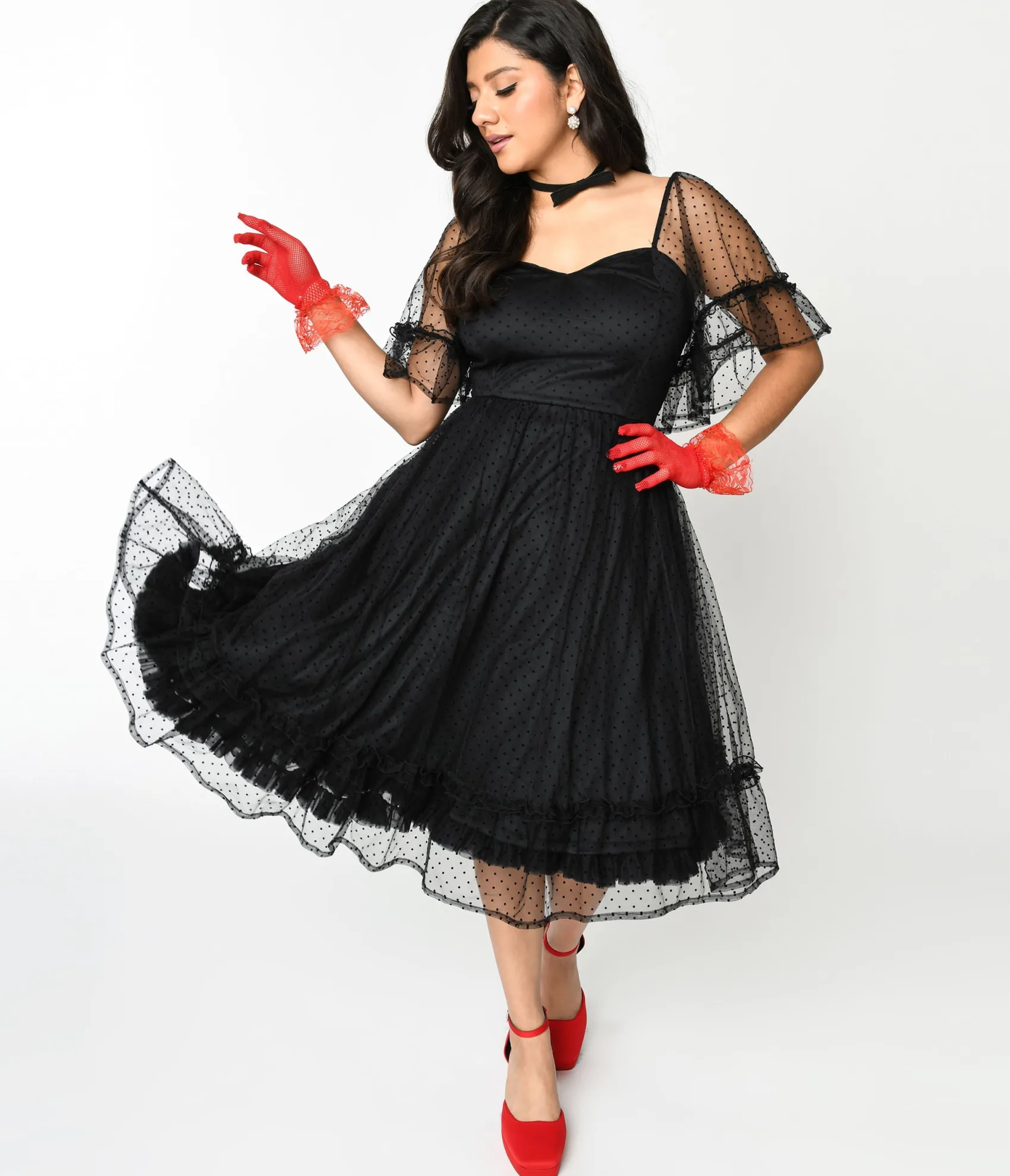 Unique Vintage 1950s Black Ruffle Sweetheart Swing Dress Shop