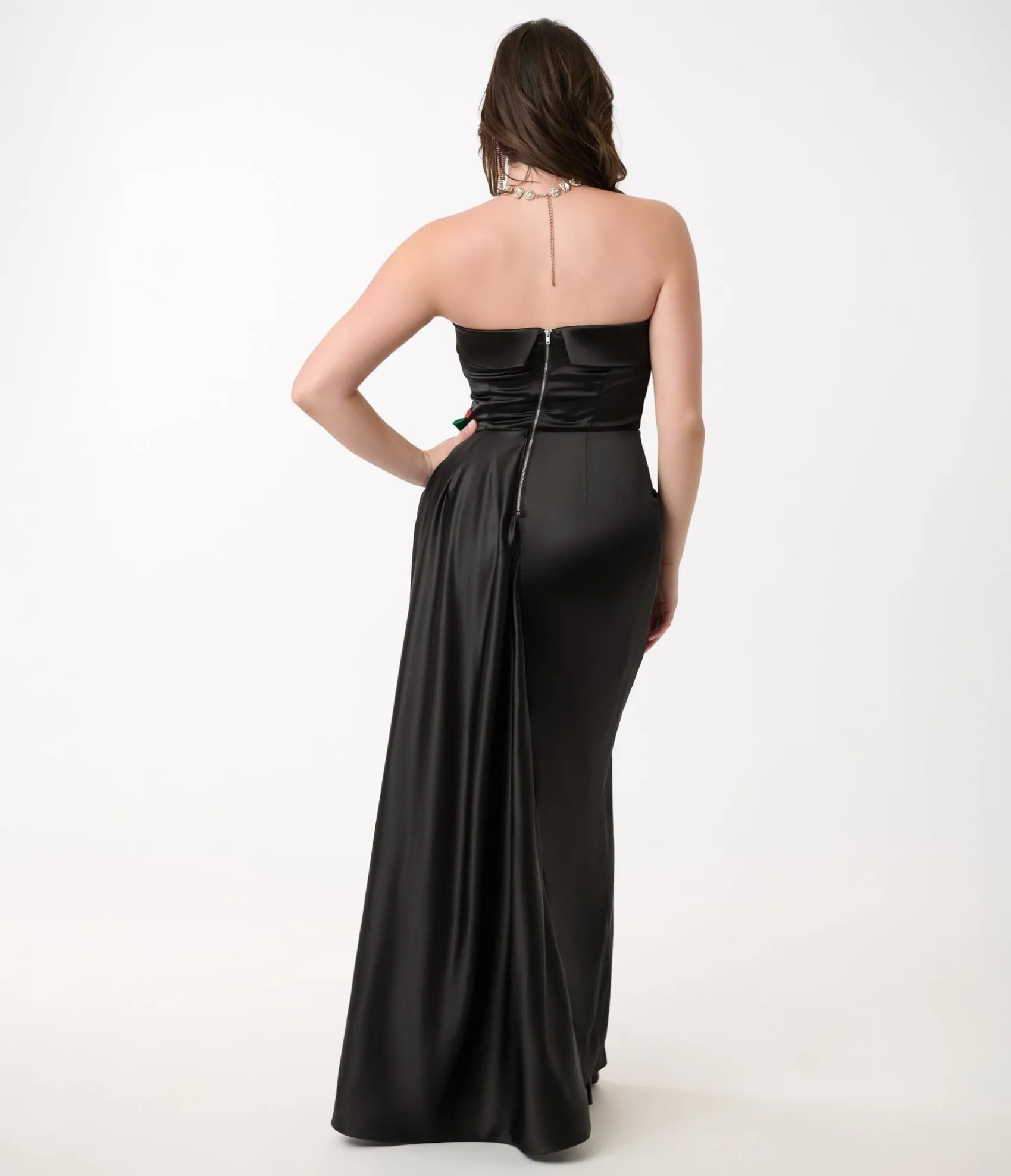 Unique Vintage 1950s Black Satin Strapless Enchanted Evening Gown Fashion