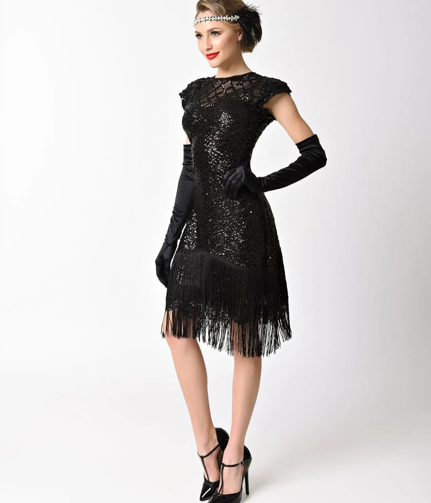 Unique Vintage 1920s Black Sequin Fringe Del Mar Flapper Dress Online