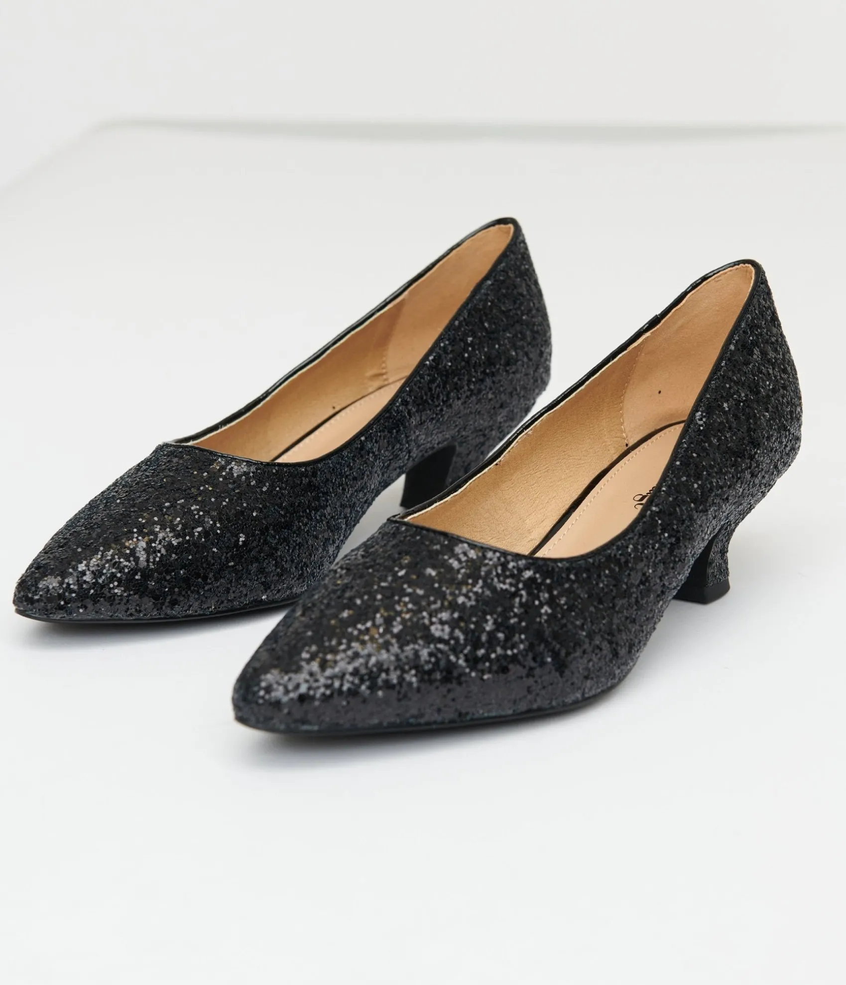Unique Vintage 1950s Black Sparkle Pointed Kitten Heels Online
