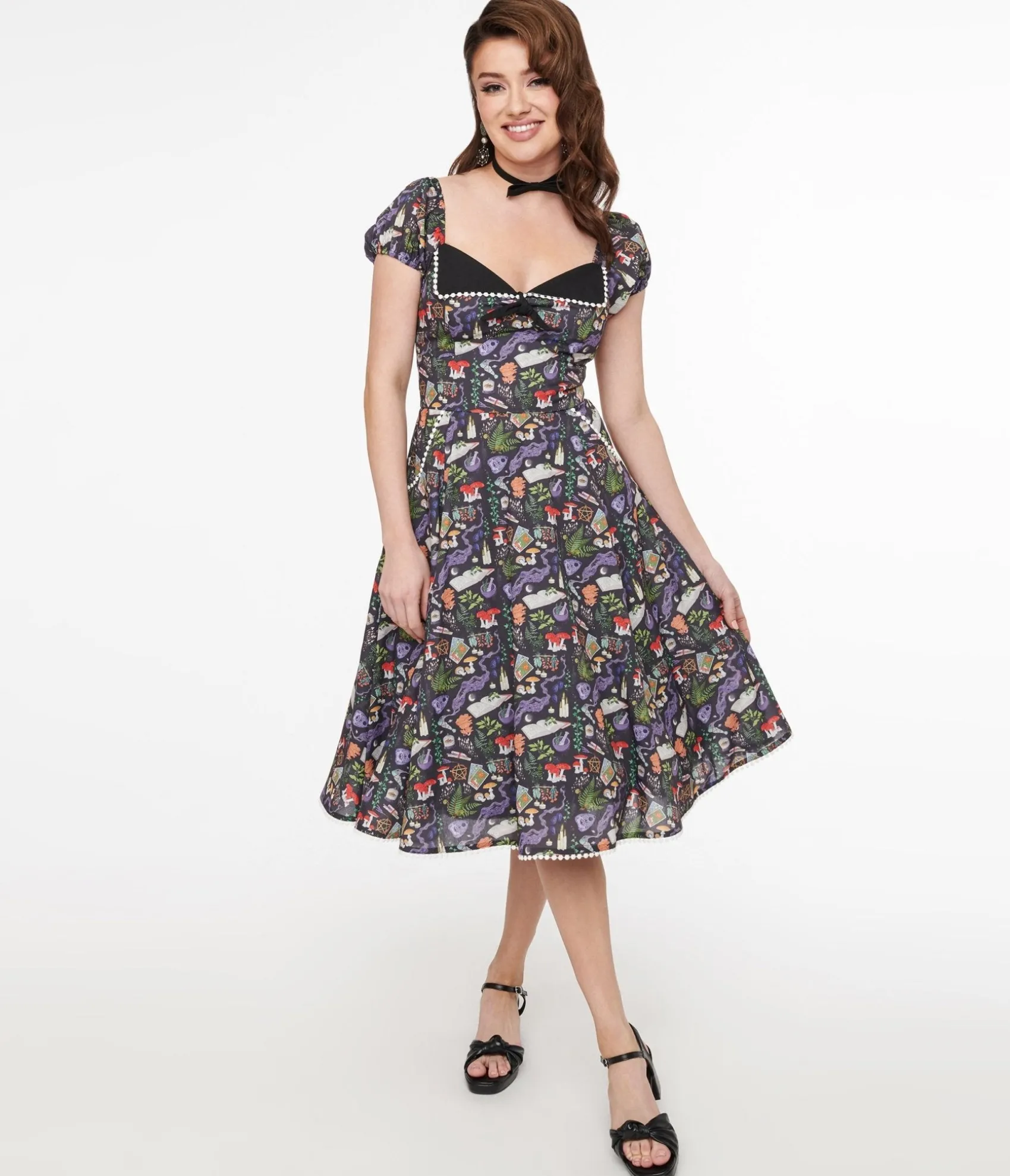 Unique Vintage 1950s Black Spellbinding Print Swing Dress Shop