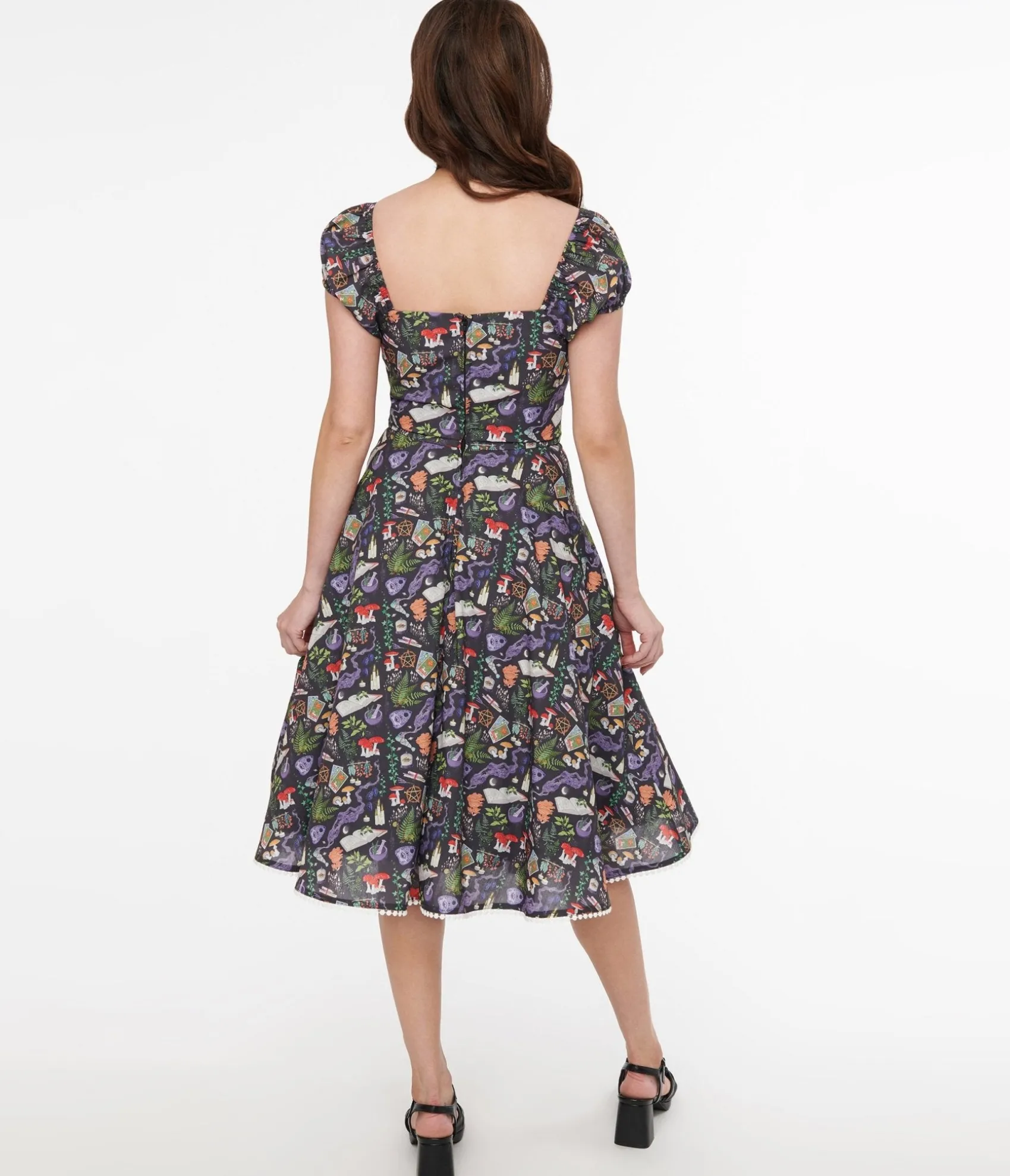 Unique Vintage 1950s Black Spellbinding Print Swing Dress Shop