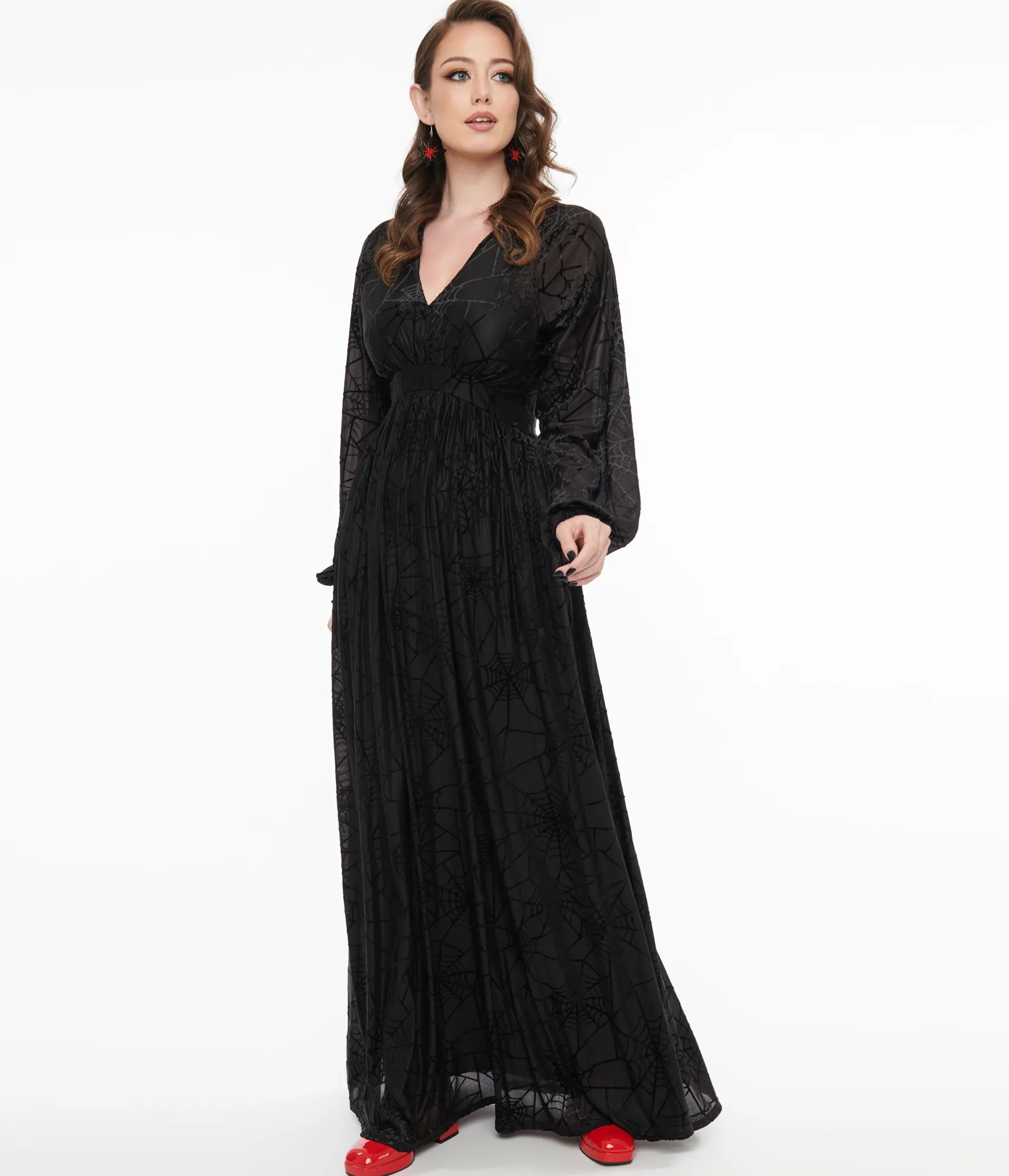 Unique Vintage 1970s Black Spiderweb Maxi Dress Best