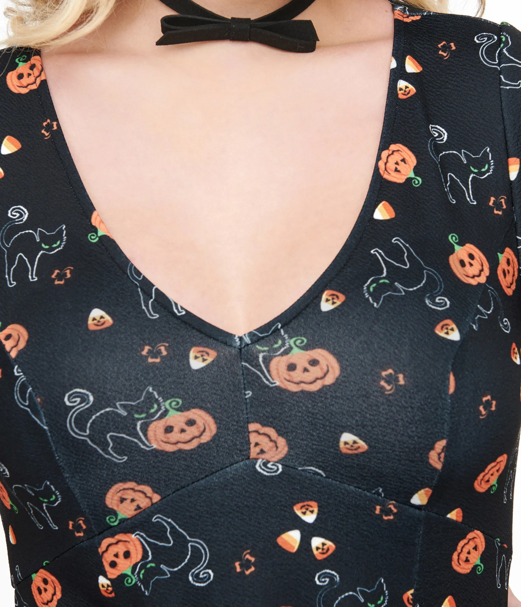Unique Vintage 1950s Black Spooky Cats & Pumpkins Poppy Flare Dress Fashion