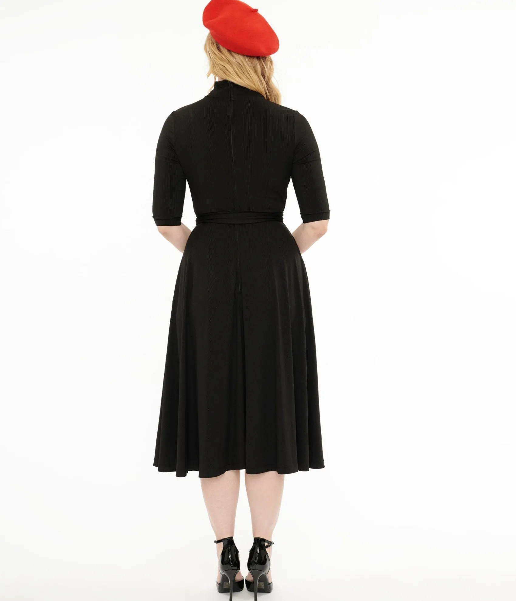 Unique Vintage 1950s Black Turtleneck Midi Dress Flash Sale