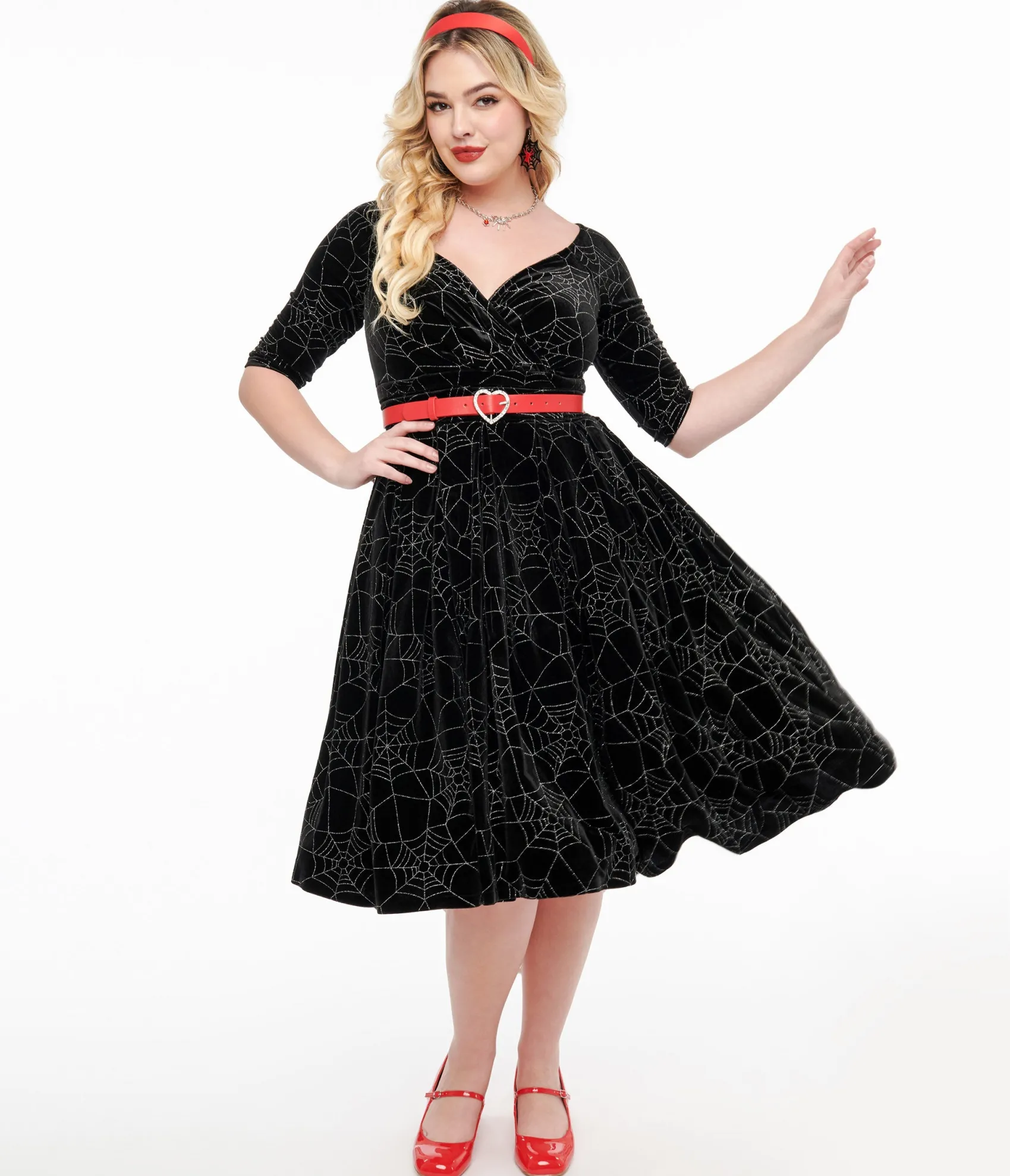 Unique Vintage 1950s Black Velvet & Silver Spiderweb Marceline Swing Dress Sale