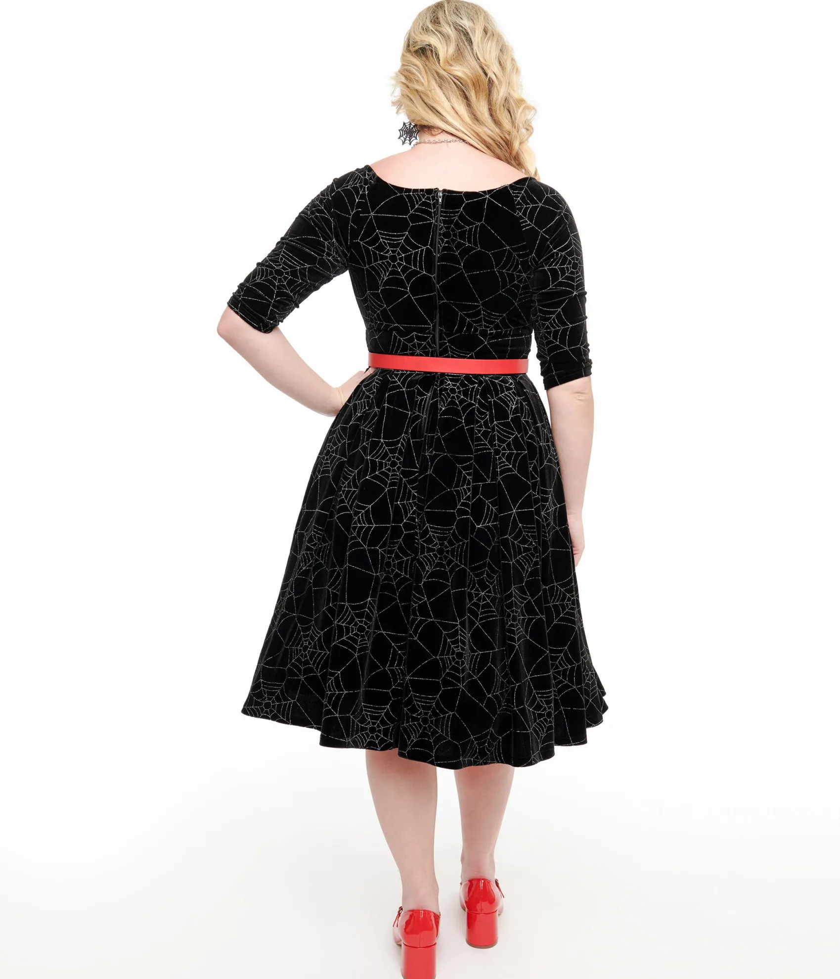 Unique Vintage 1950s Black Velvet & Silver Spiderweb Marceline Swing Dress Sale