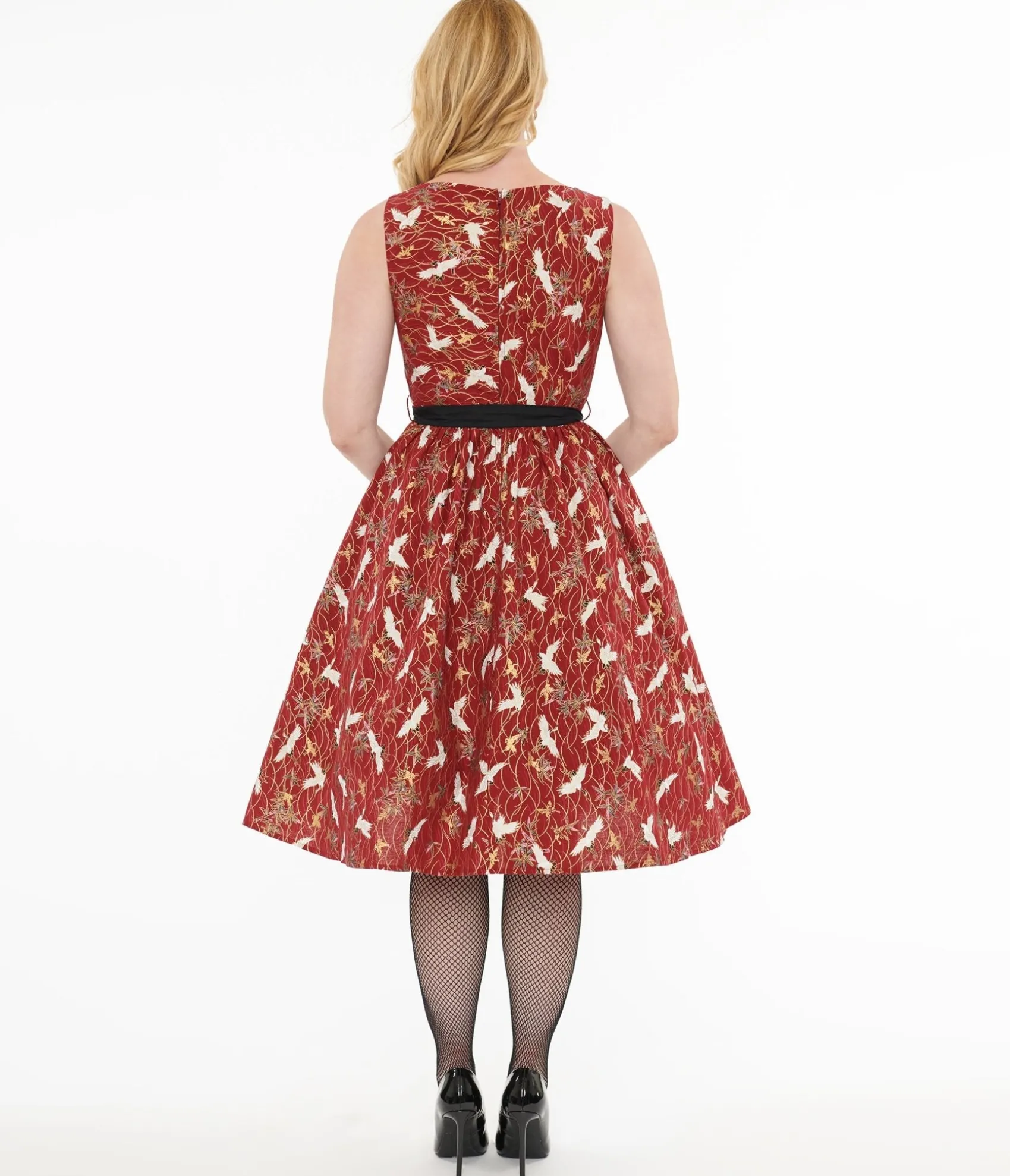 Unique Vintage 1950s Burgundy Fall Crane Sleeveless Swing Dress Online