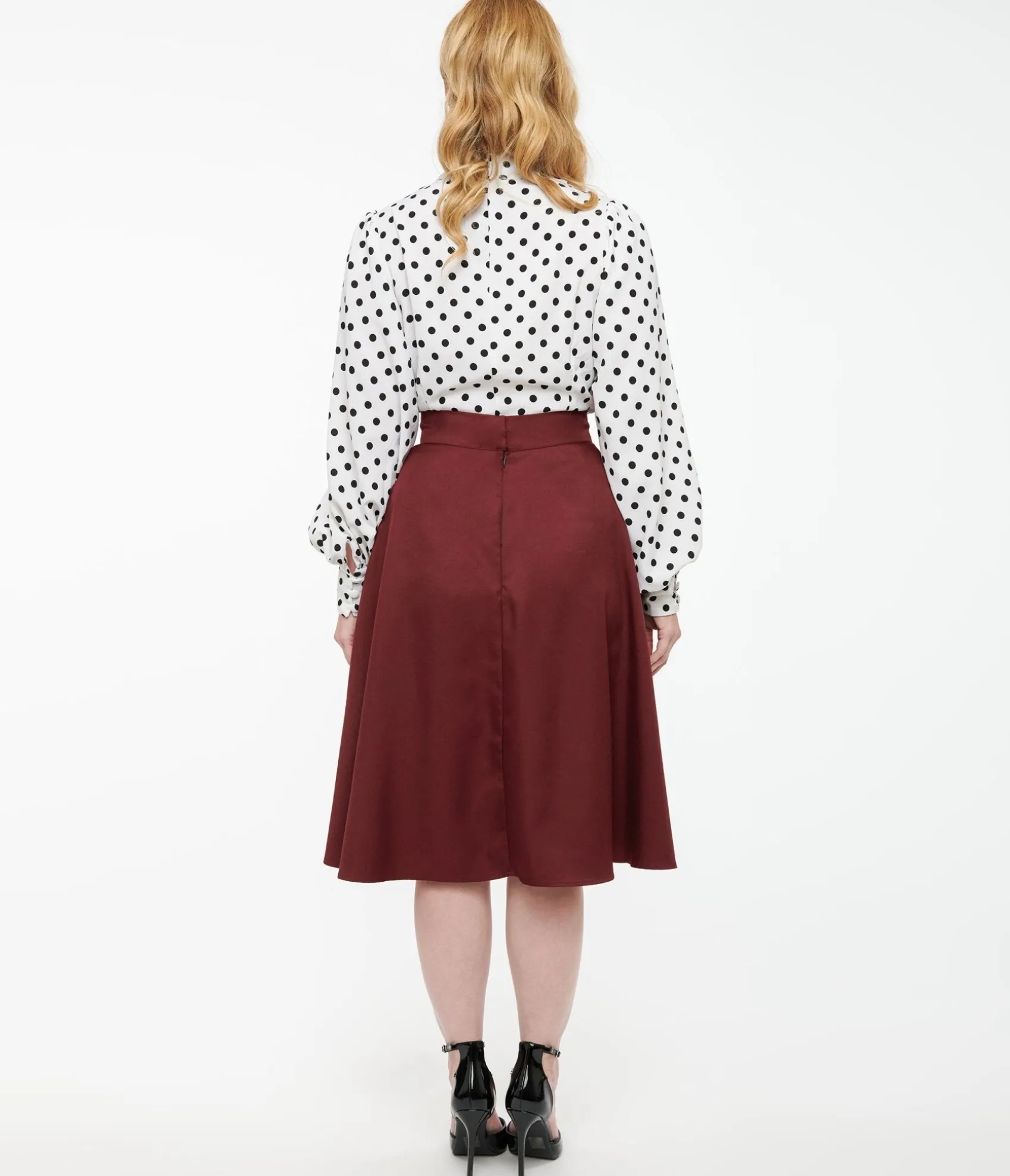 Unique Vintage 1950s Burgundy High Waist Vivien Swing Skirt Fashion