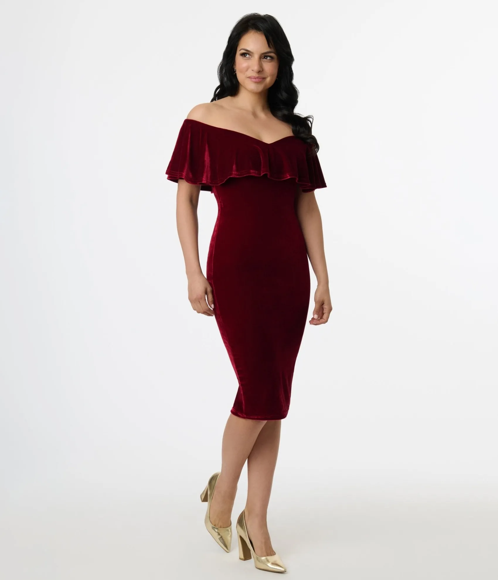 Unique Vintage 1950s Burgundy Red Velvet Sophia Wiggle Dress Store