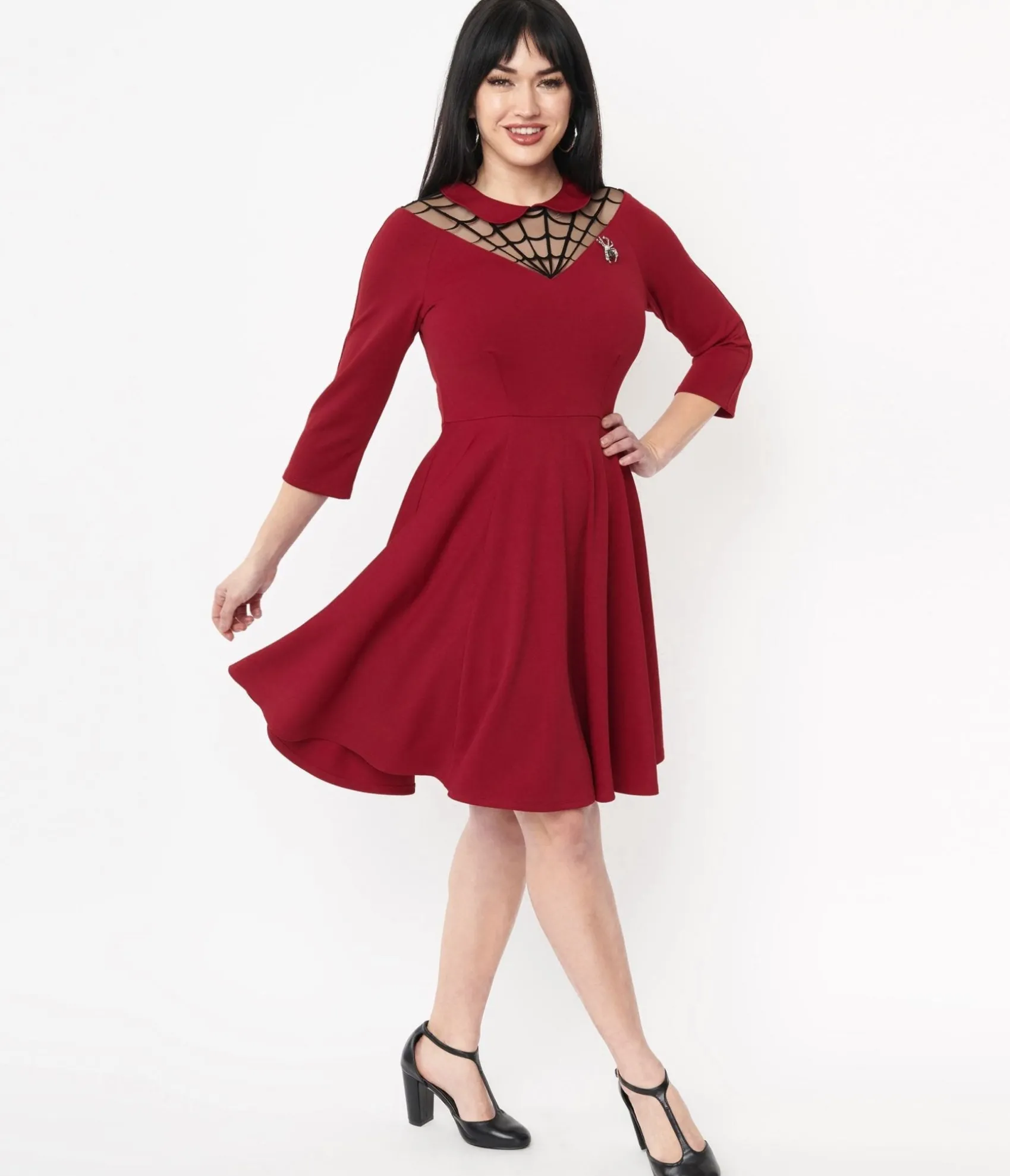 Unique Vintage 1950s Burgundy Spiderweb Endora Fit & Flare Dress Store