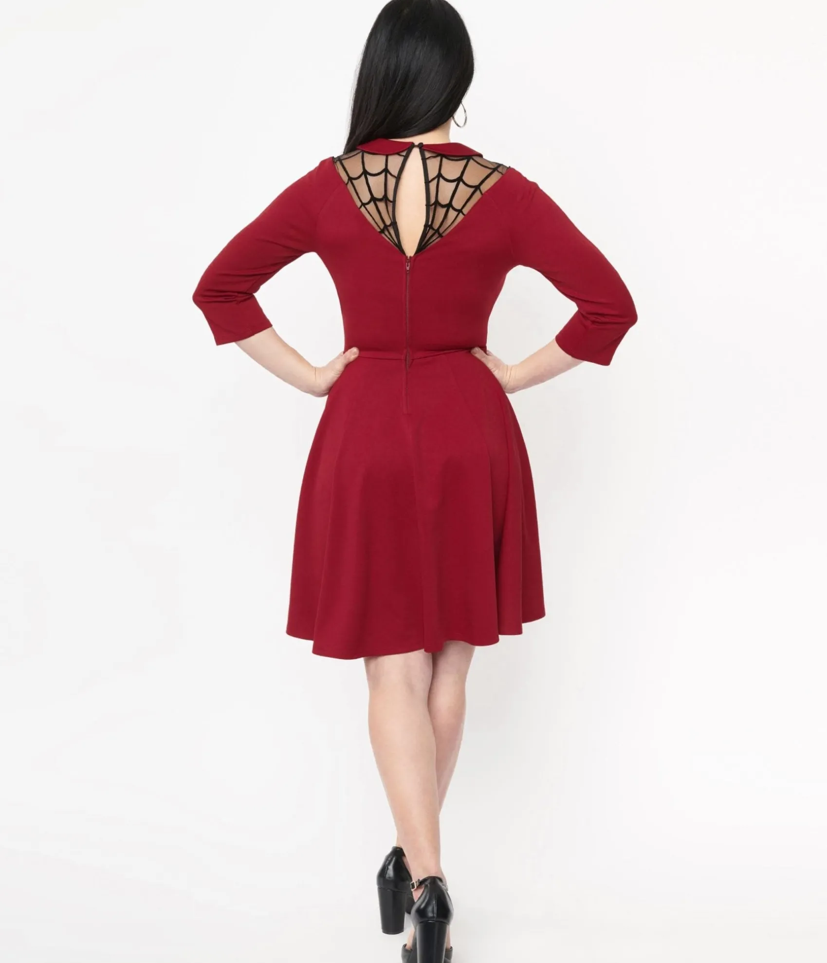 Unique Vintage 1950s Burgundy Spiderweb Endora Fit & Flare Dress Store