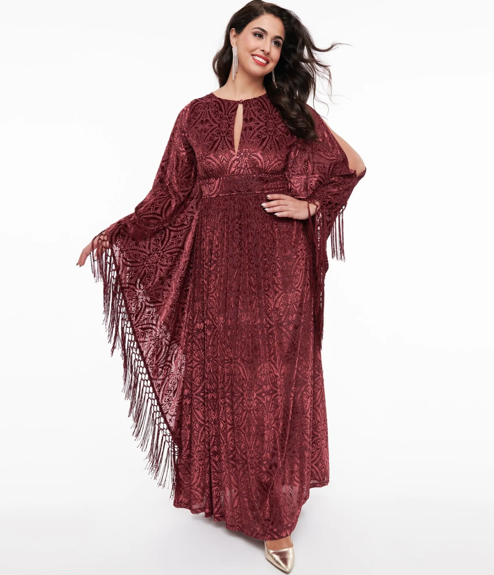 Unique Vintage 1960s Burgundy Velvet Burnout Caftan Outlet