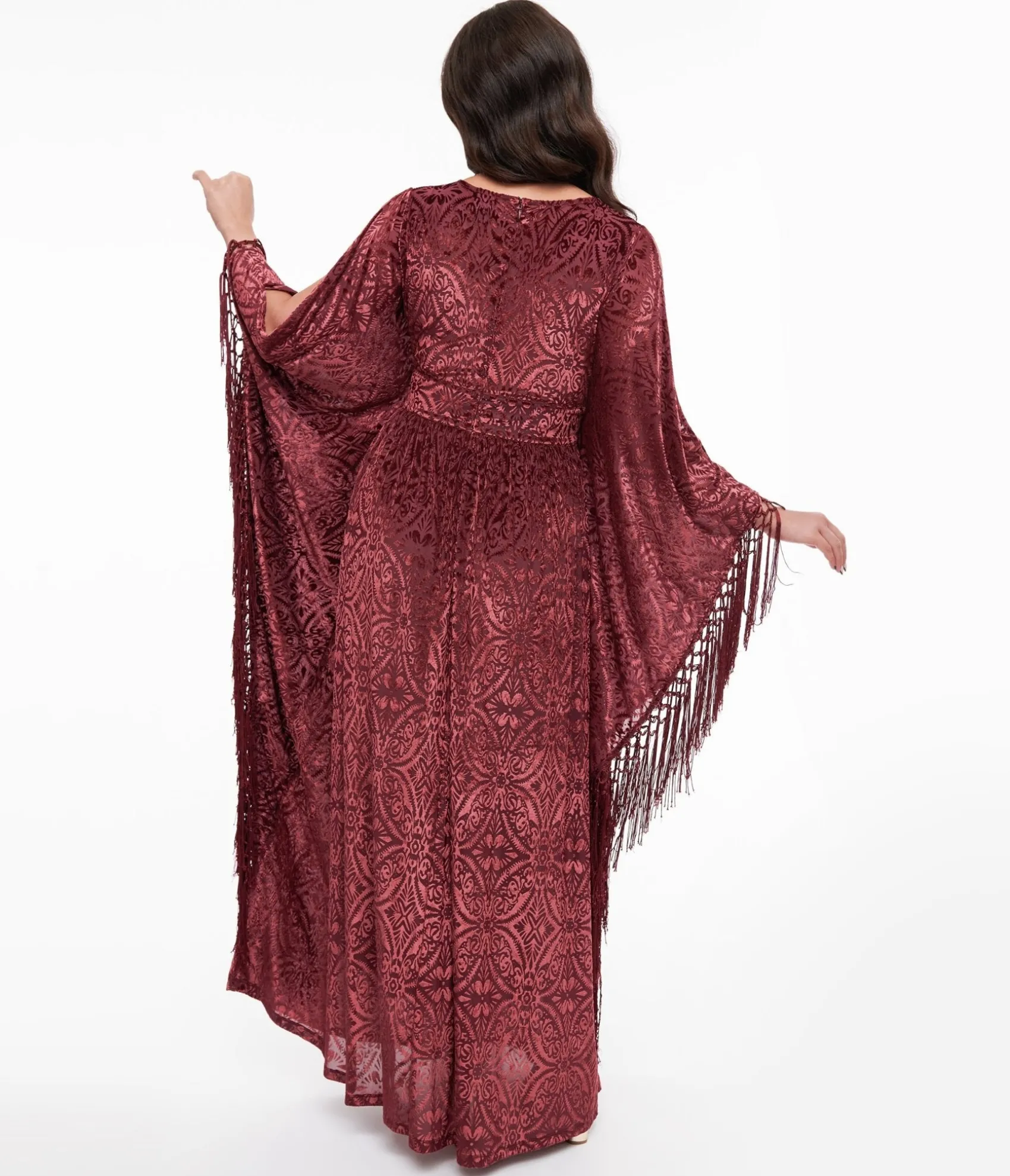 Unique Vintage 1960s Burgundy Velvet Burnout Caftan Outlet