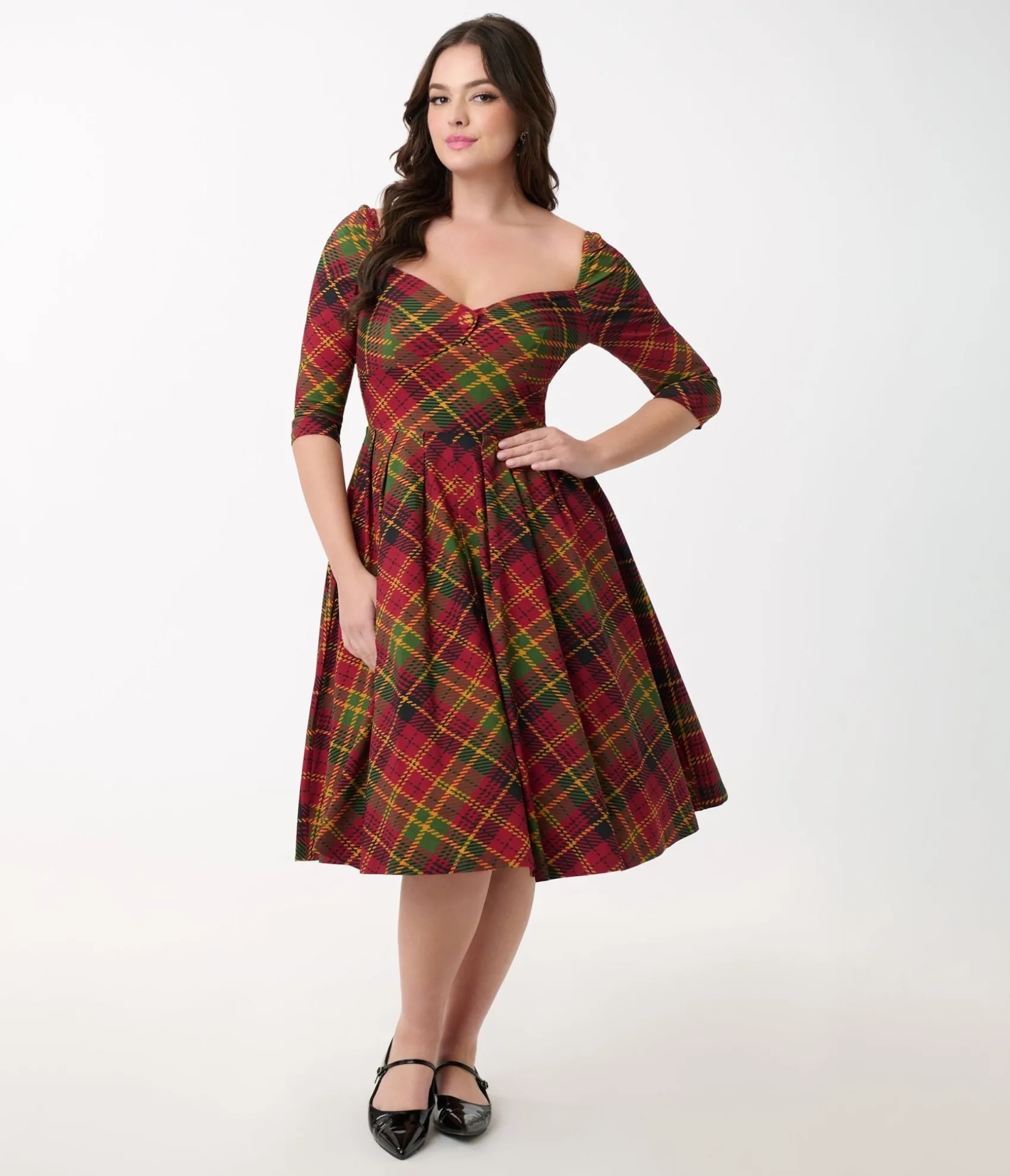 Unique Vintage 1950s Burnt Orange & Green Plaid Lamar Swing Dress Best Sale