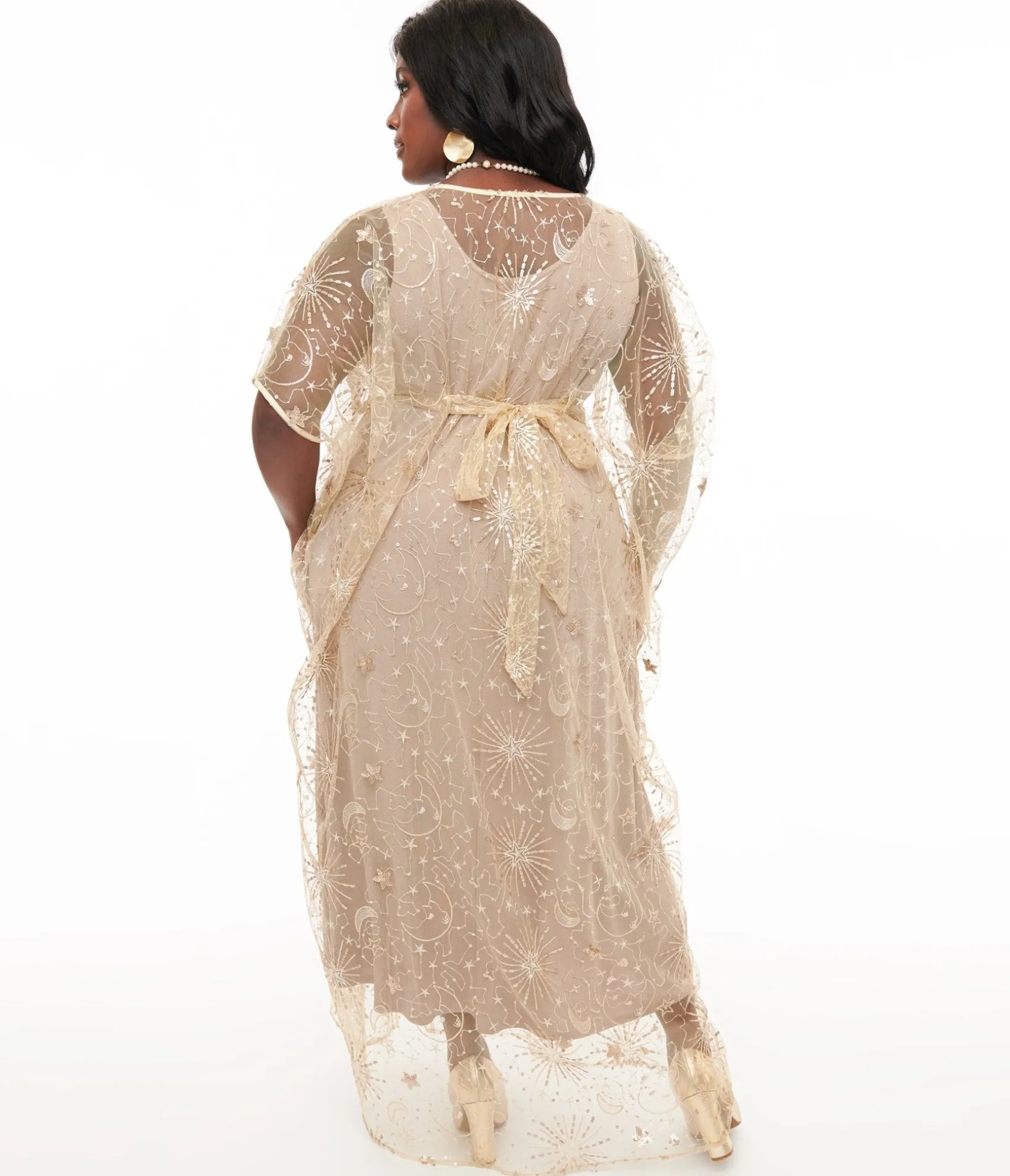Unique Vintage 1960s Champagne Celestial Sequin Caftan Outlet