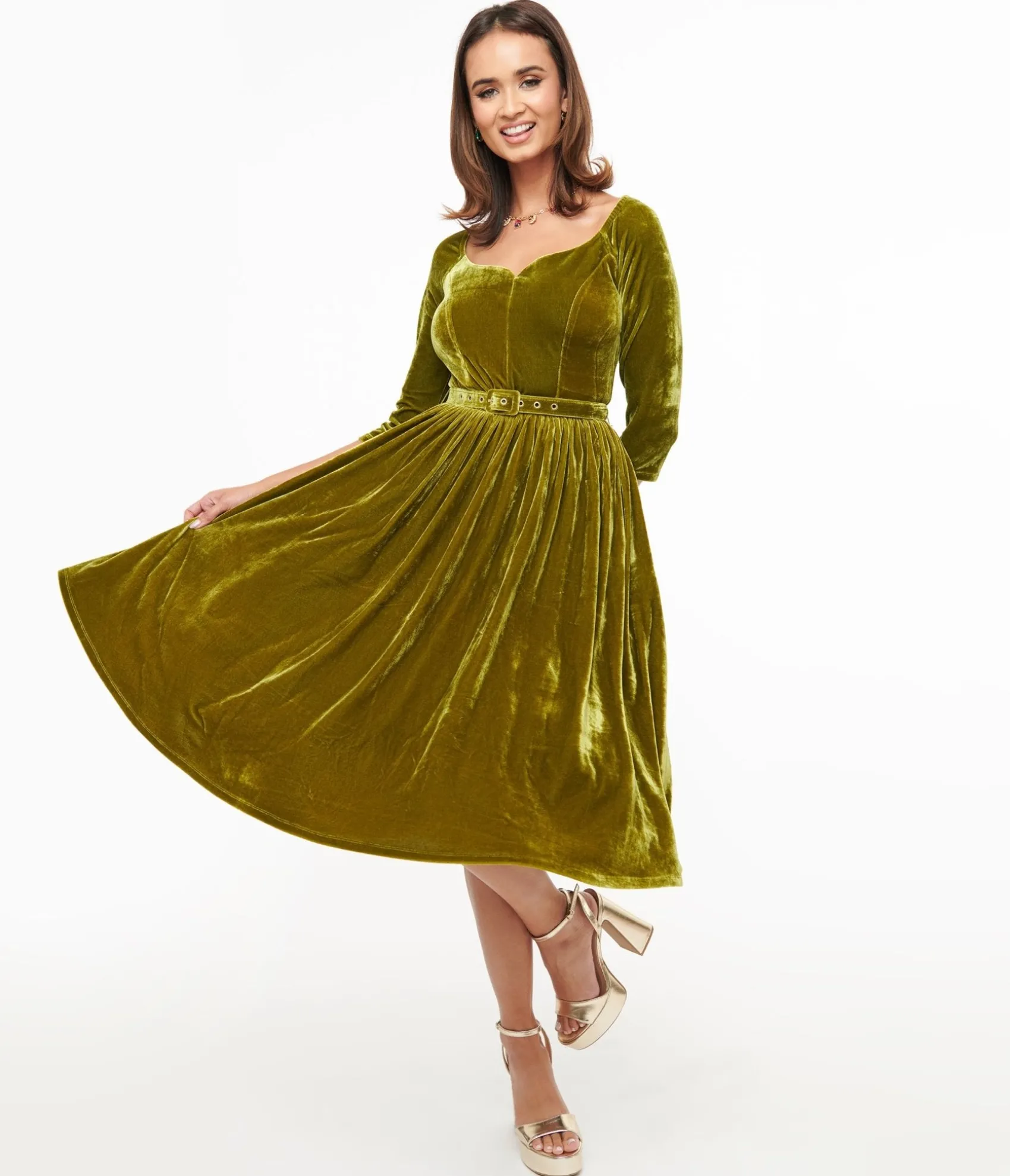Unique Vintage 1950s Chartreuse Velvet Sweetheart Swing Dress Online