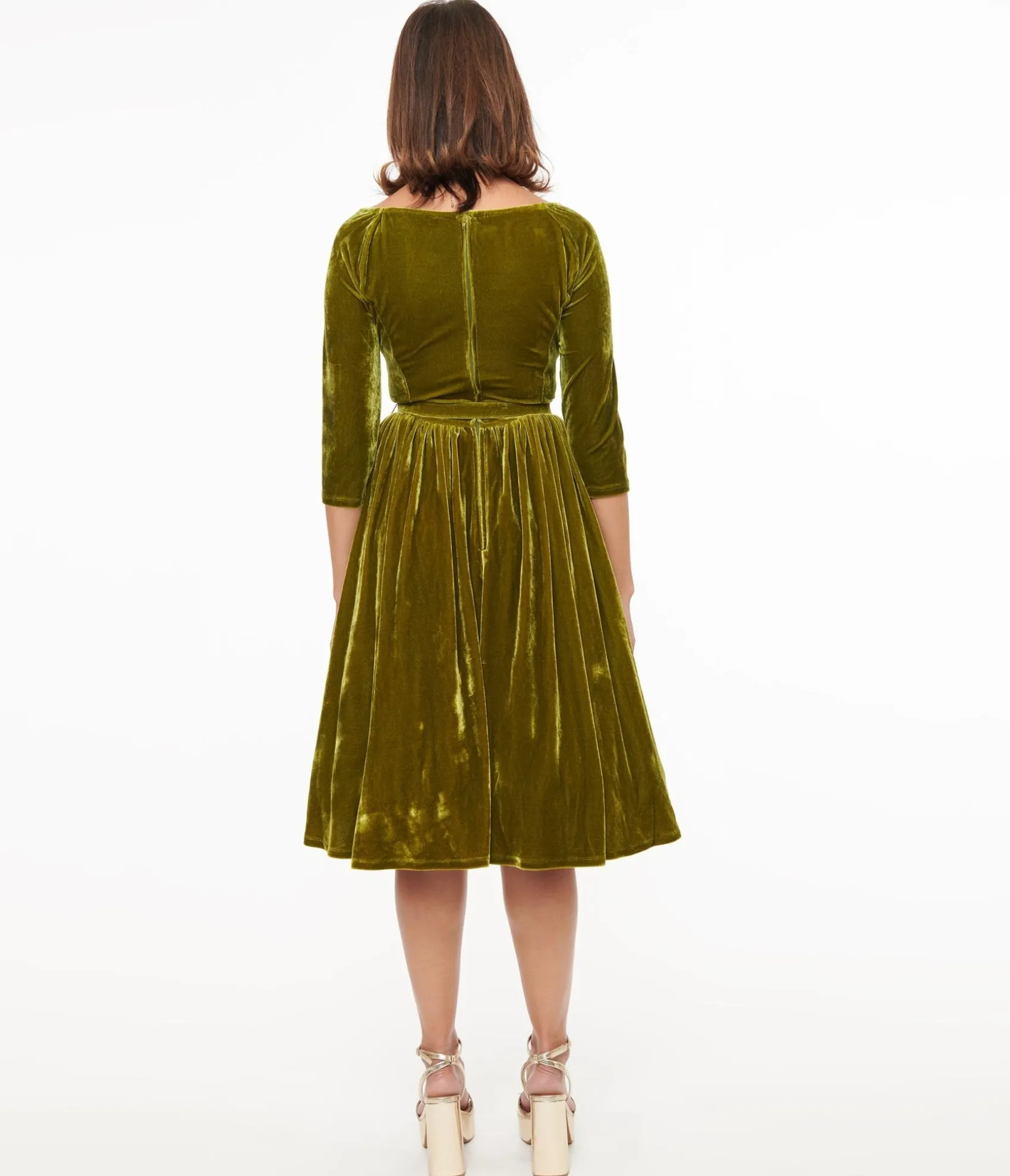 Unique Vintage 1950s Chartreuse Velvet Sweetheart Swing Dress Online