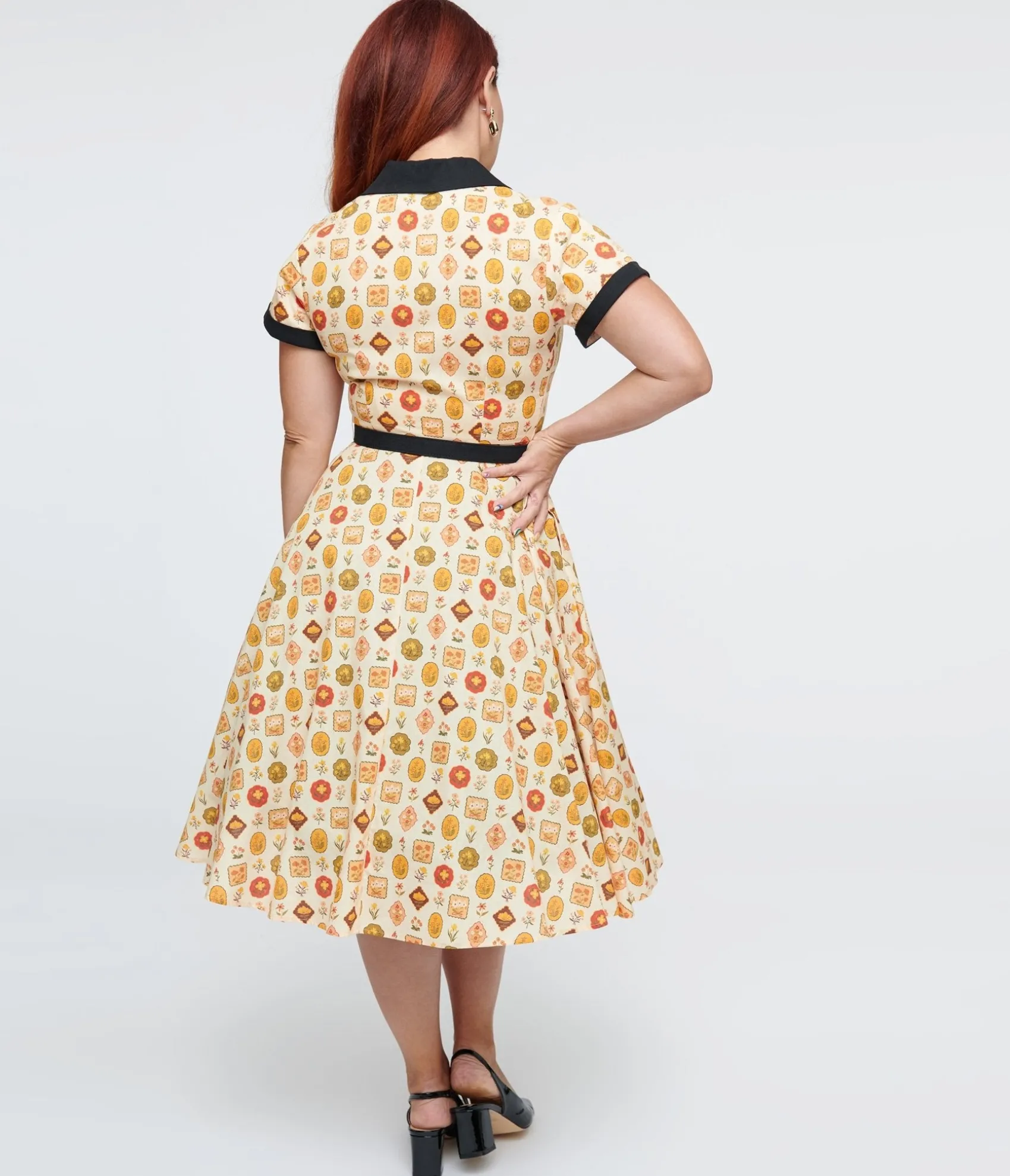 Unique Vintage 1950s Cream Floral Alexis Swing Dress Clearance