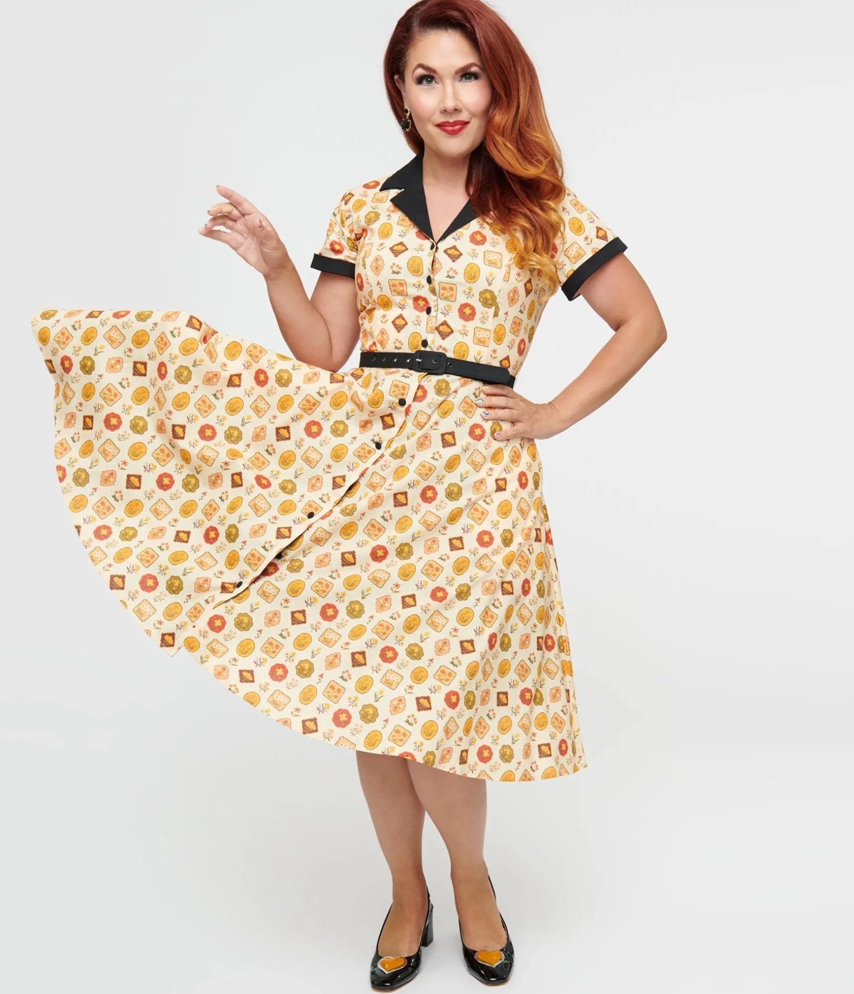 Unique Vintage 1950s Cream Floral Alexis Swing Dress Clearance