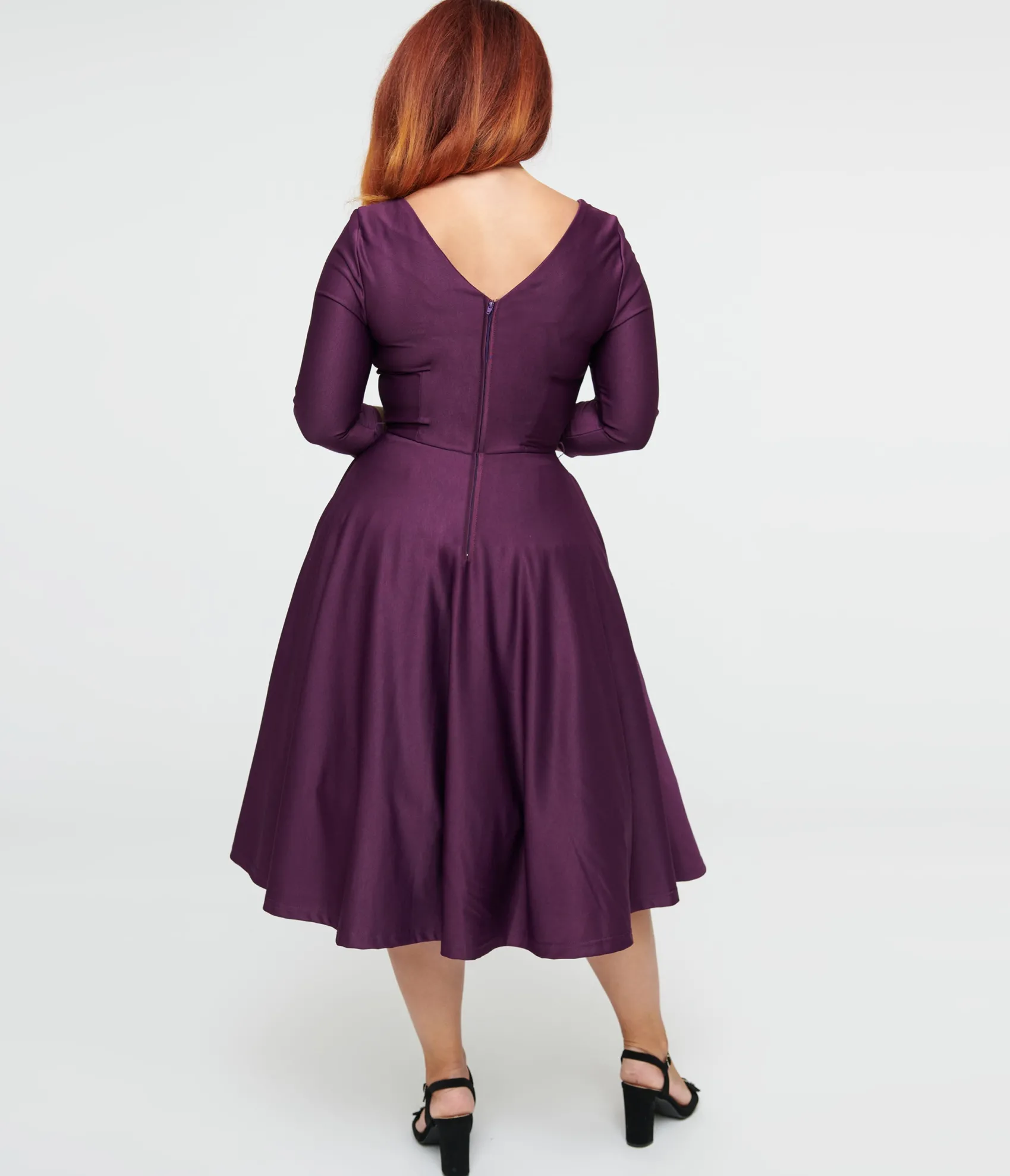 Unique Vintage 1950s Eggplant & Black Spiderweb Devon Swing Dress Cheap