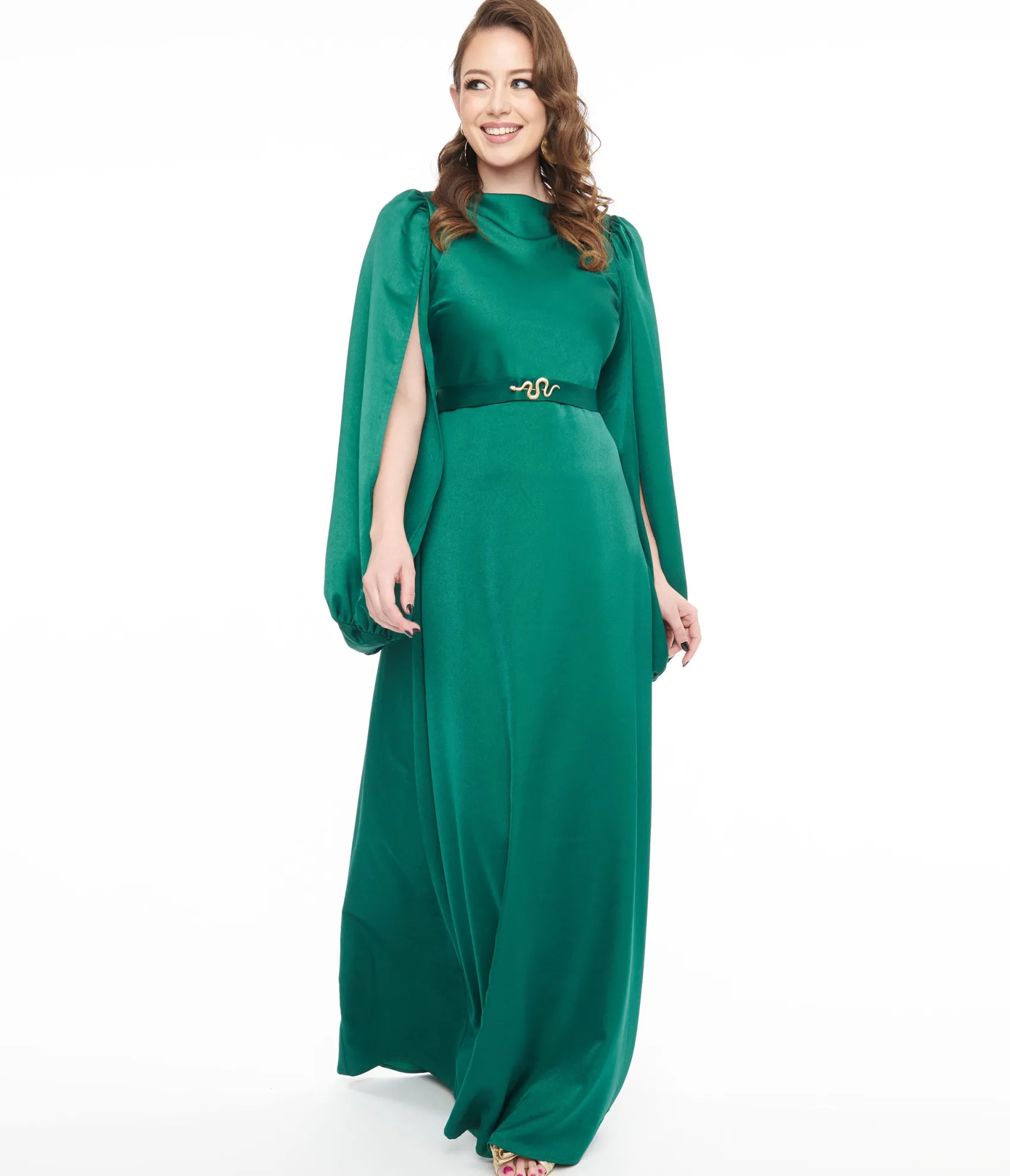 Unique Vintage 1920s Emerald Satin & Snake Pin Evening Gown New