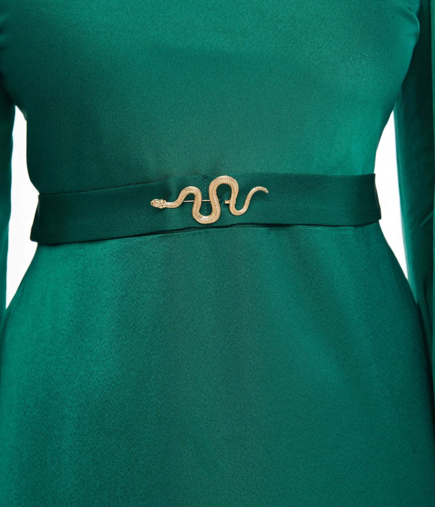 Unique Vintage 1920s Emerald Satin & Snake Pin Evening Gown New