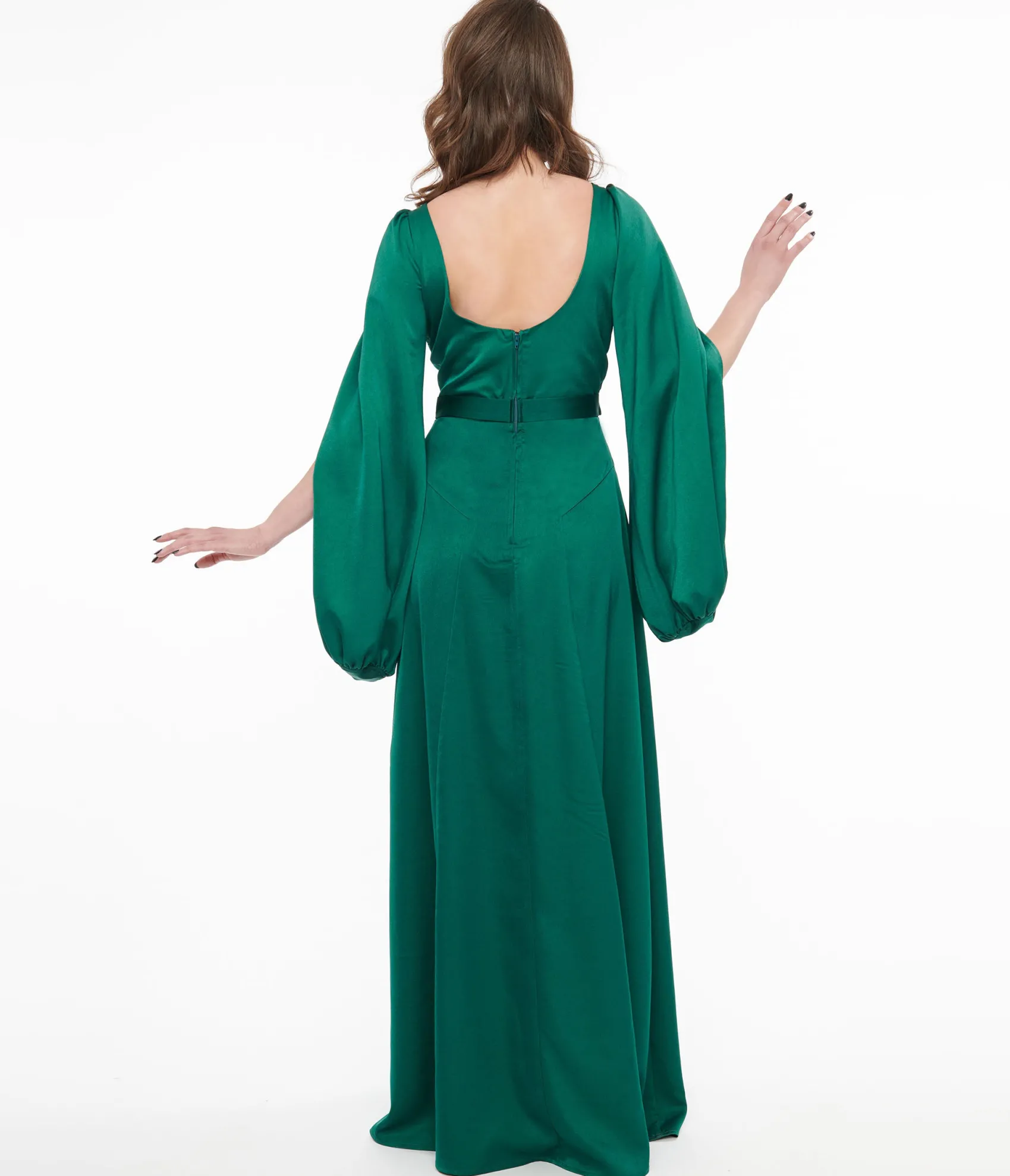 Unique Vintage 1920s Emerald Satin & Snake Pin Evening Gown New