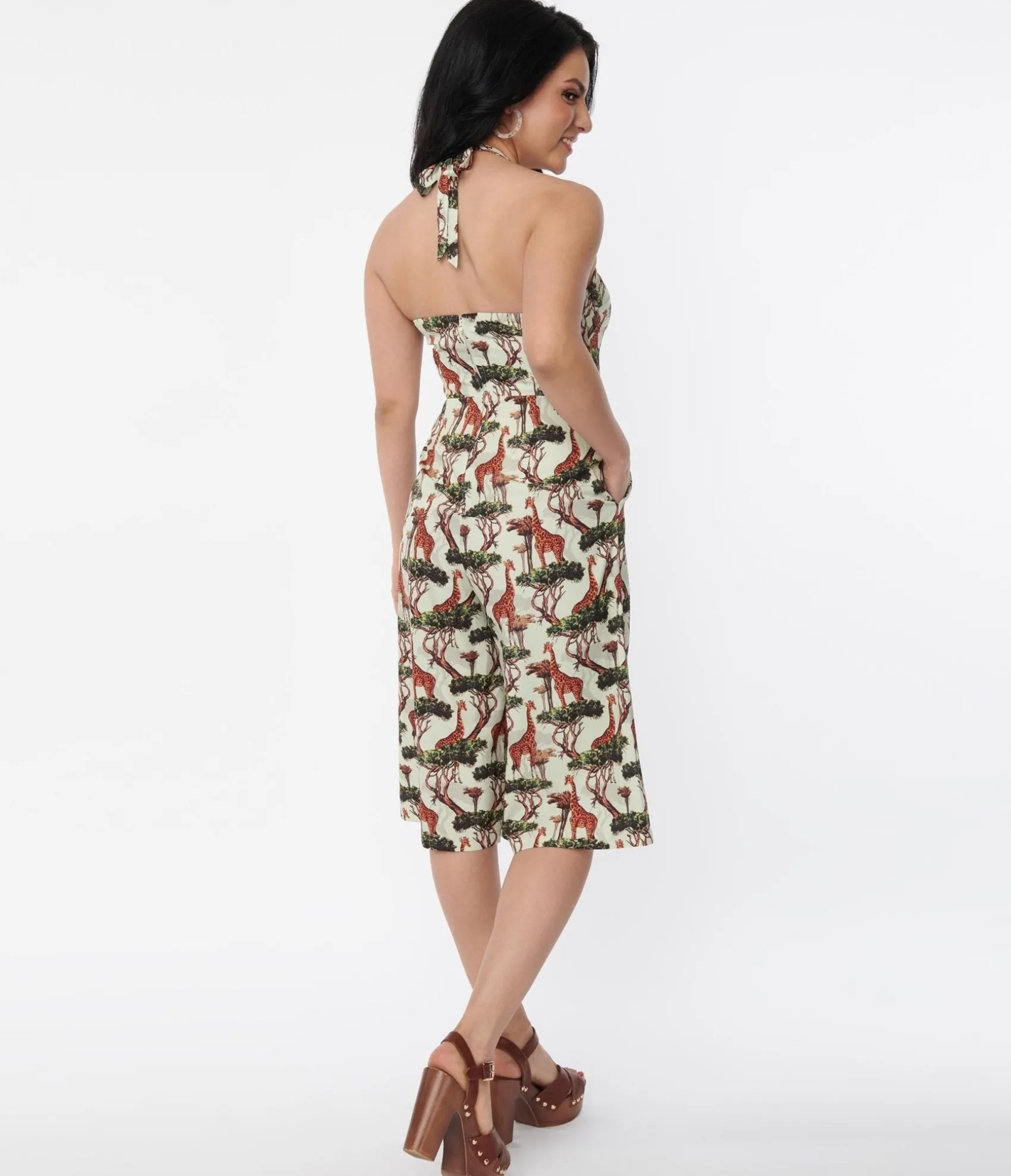 Unique Vintage 1970s Giraffe Print Halter Jumpsuit Best