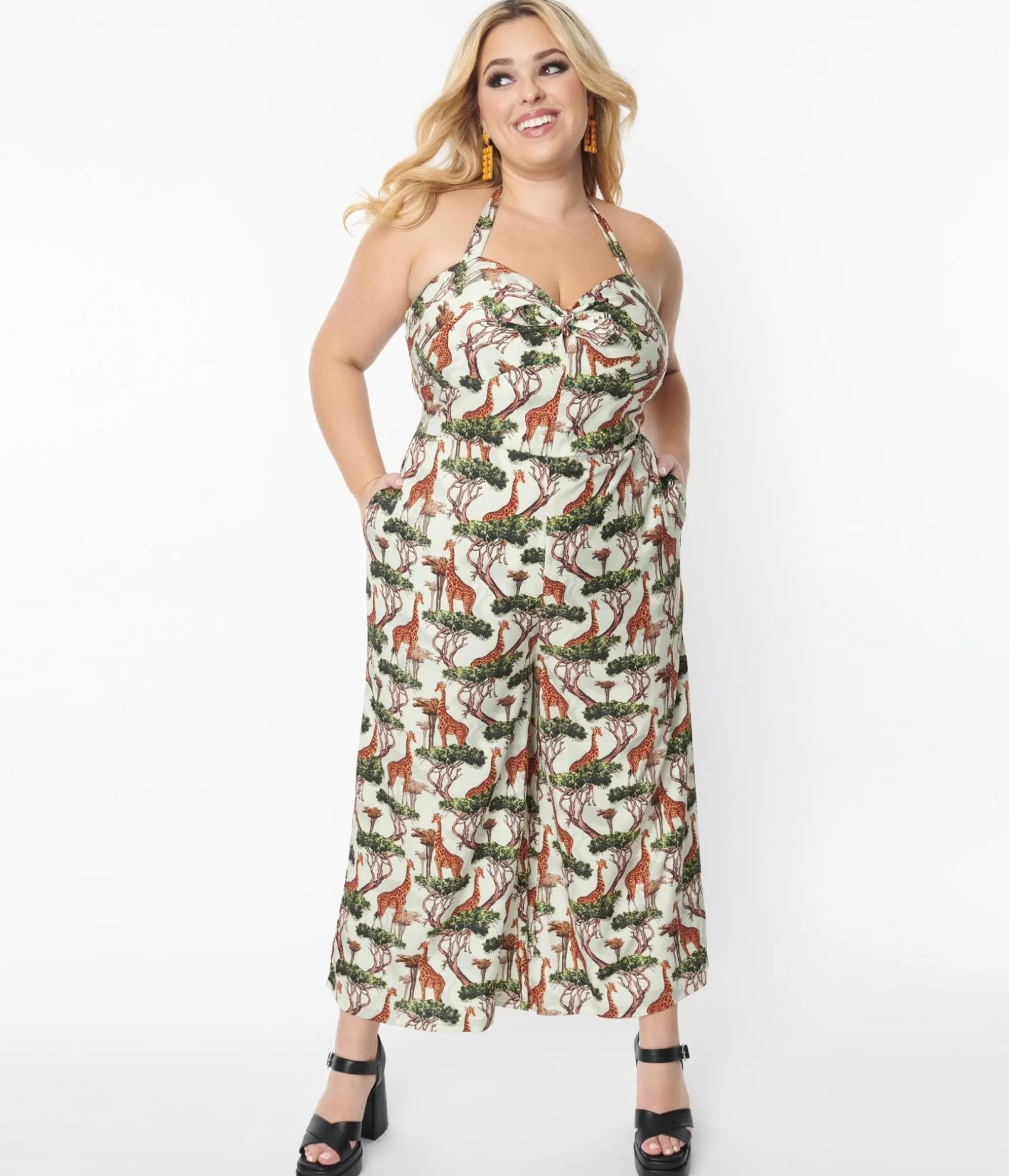 Unique Vintage 1970s Giraffe Print Halter Jumpsuit Best