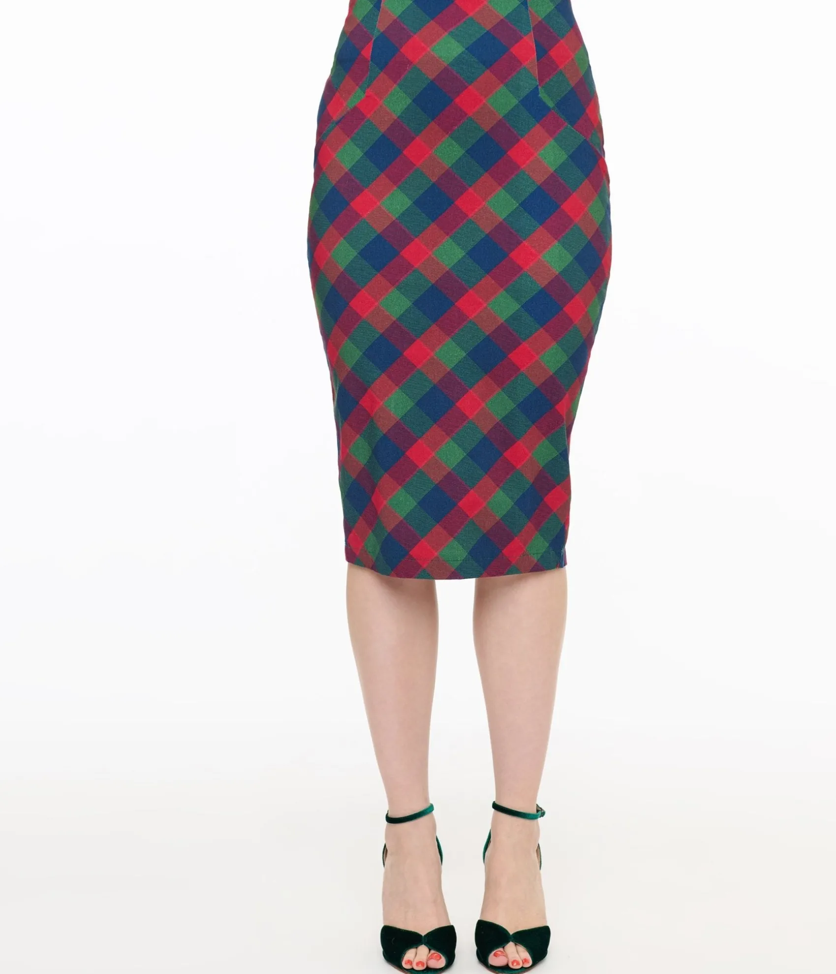 Unique Vintage 1950s Green & Red Plaid Tracy Pencil Skirt Sale