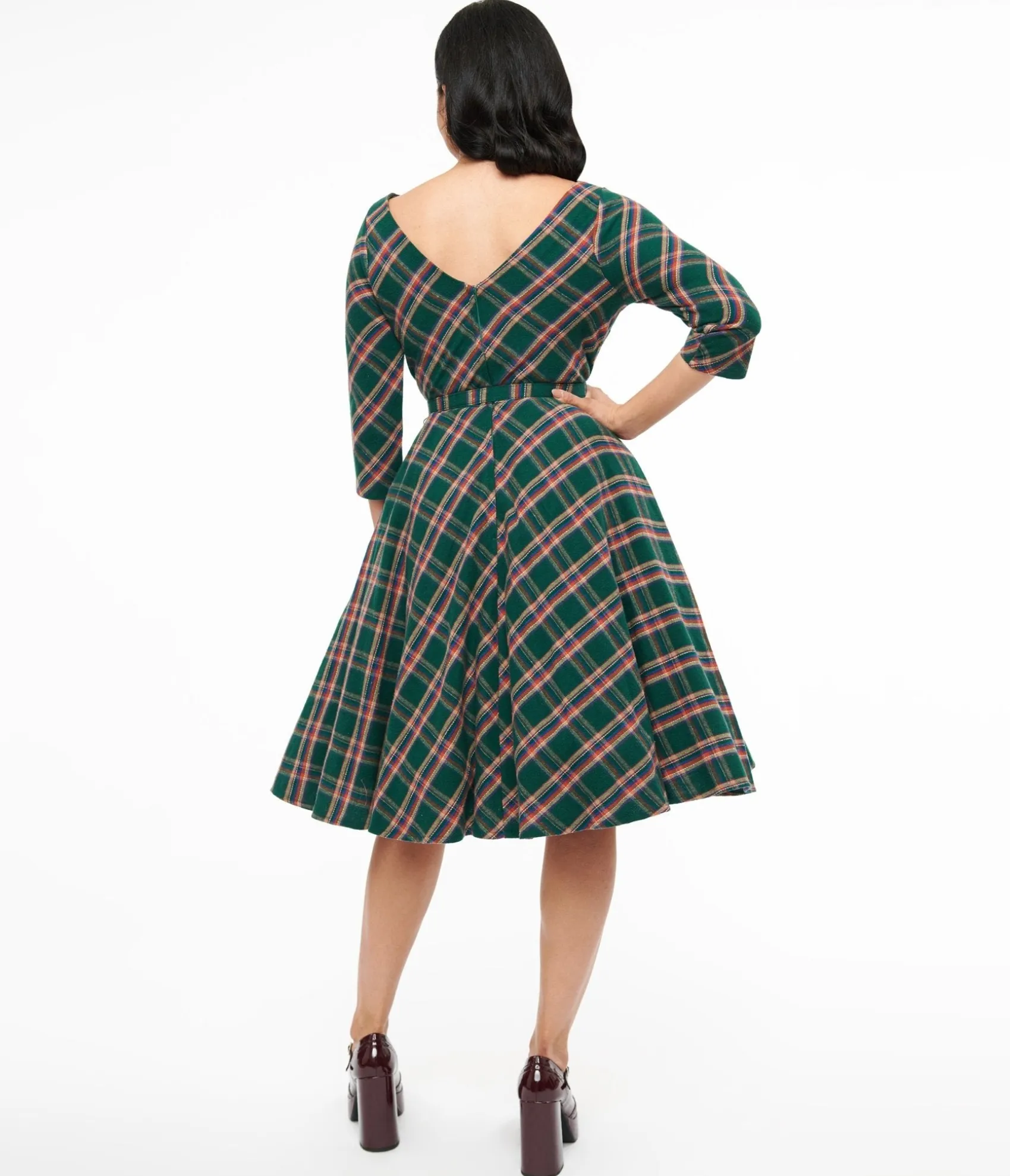 Unique Vintage 1950s Green & Tan Plaid Devon Swing Dress Outlet