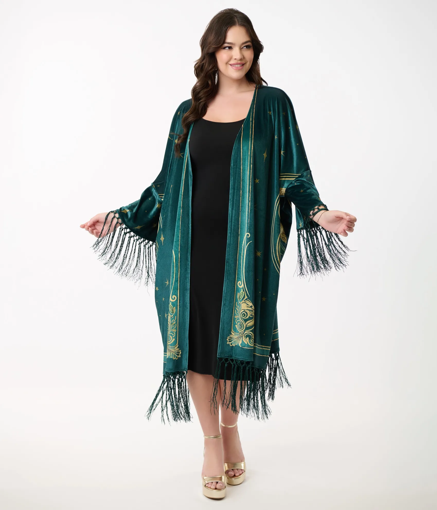 Unique Vintage 1930s Green Art Nouveau Fringe Kimono Discount