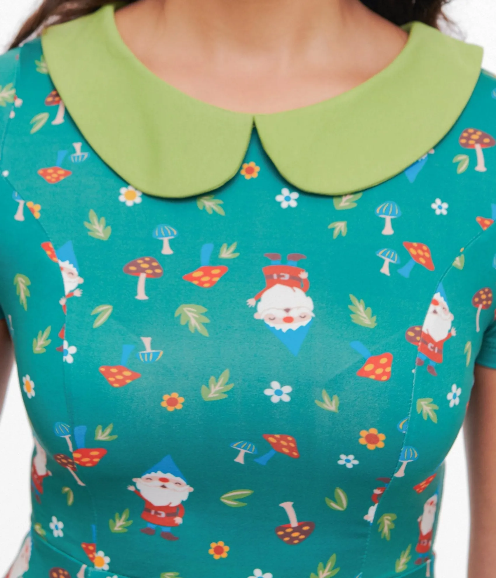Unique Vintage 1950s Green Gnome Print Fit & Flare Dress Cheap